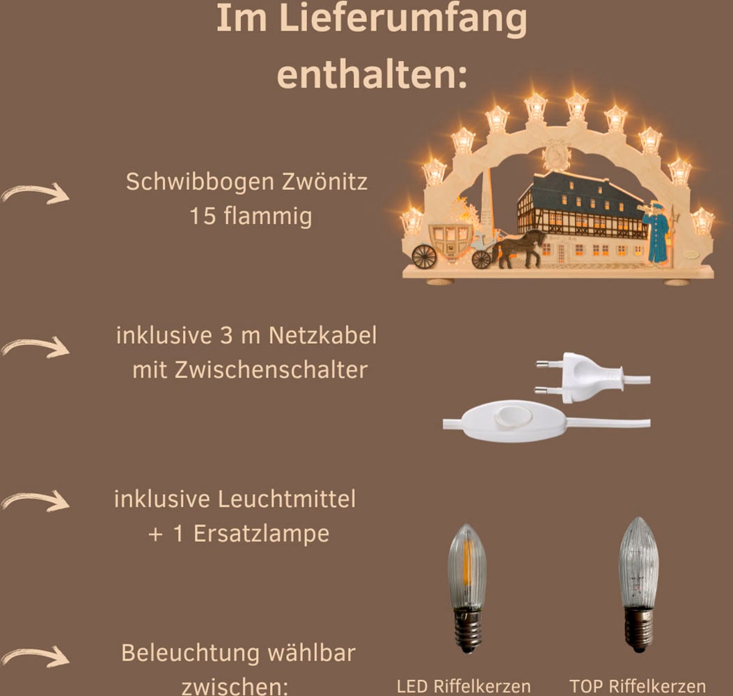 Weigla LED Schwibbogen »Zwönitz, Lichterbogen aus Holz, Fachwerkhaus, Made in Germany« 1 Stk. Erzgebirge garantiert, Weihnachtsdeko Innen, Weihnachtsbeleuchtung