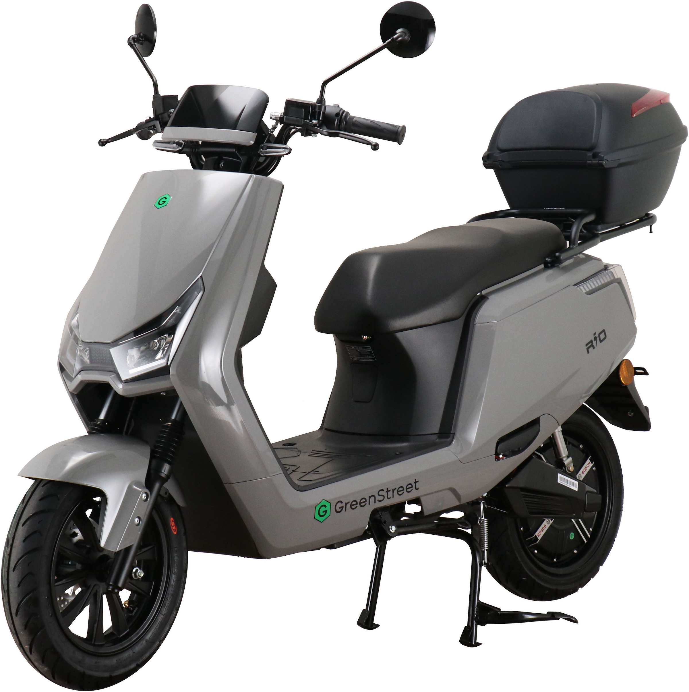 GreenStreet E-Motorroller »Rio 2000W 45 kmh grau inkl. Topcase«, bis zu 55 km Reichweite, breites Rücklicht zur besseren Sichtbarkeit