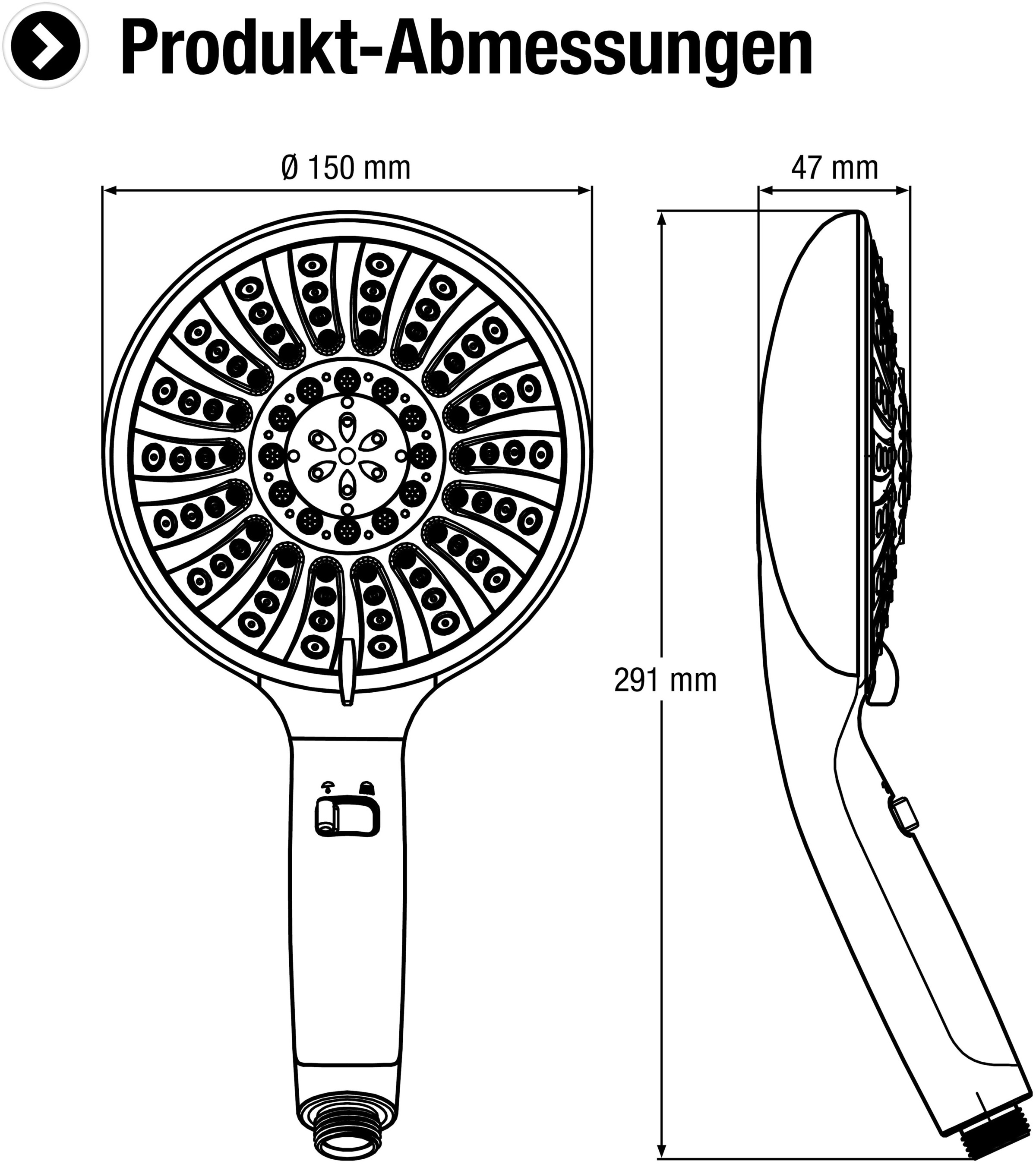 CORNAT Handbrause »150 mm Kopfdurchmesser - 5 Strahlarten: Normal-, Soft- & Massagestrahl«