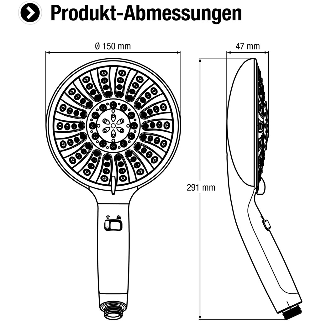 CORNAT Handbrause »150 mm Kopfdurchmesser - 5 Strahlarten: Normal-, Soft- & Massagestrahl«