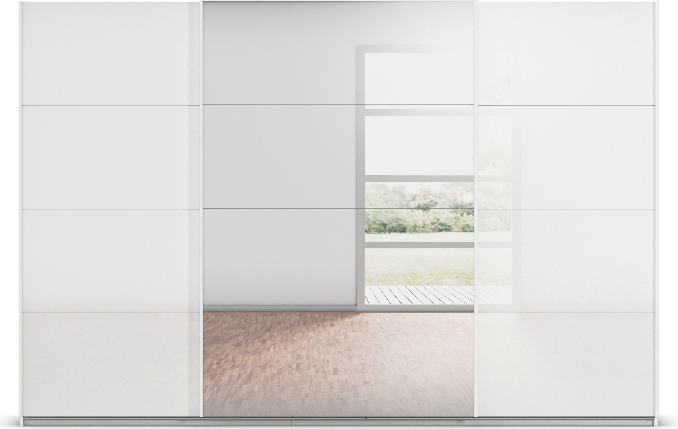 rauch Schwebetürenschrank »Kleiderschrank Kleiderschränke Schrank Garderobe AGORDO mit Glasfront«, durchdachte Innenausstattung, in 4 Breiten und 2 Höhen MADE IN GERMANY
