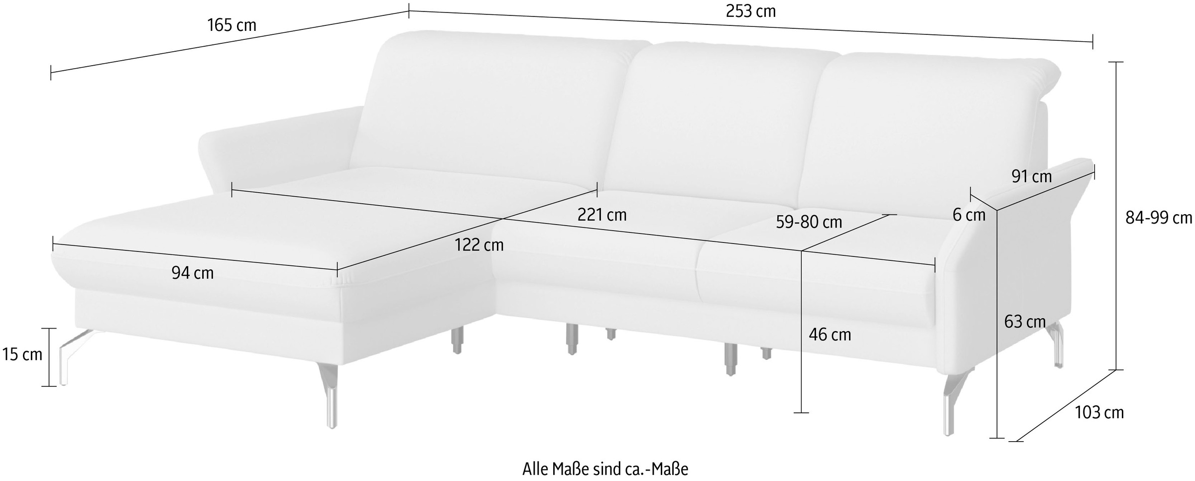 sit&more Ecksofa »Fashion L-Form«, wahlweise mit Kopfteilverstellung und Vorziehsitz, motorisch