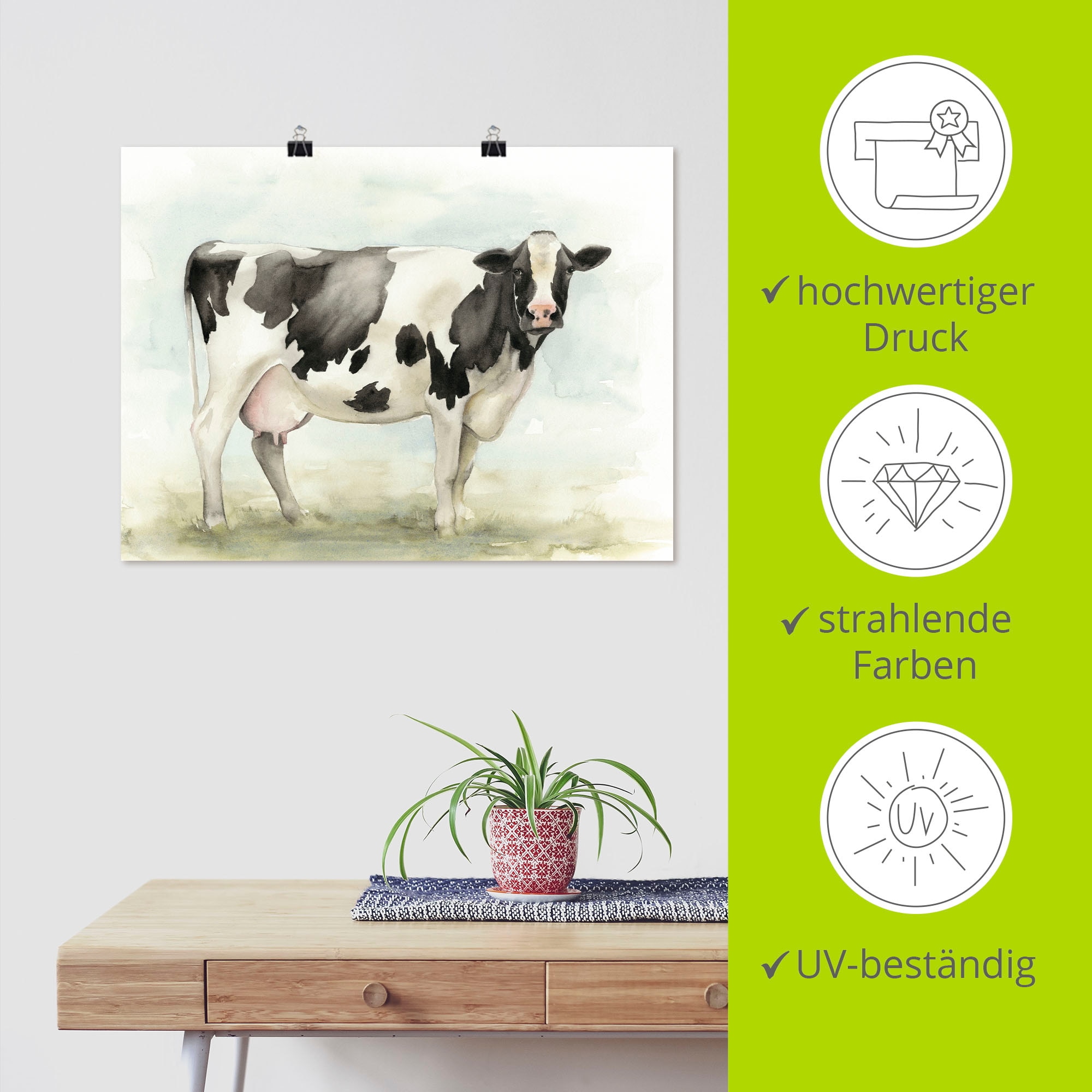 Artland Wandbild »Wasserfarben Kuh I« Haustiere 1 Stk. tlg. als Leinwandbild, Poster in verschied. Größen