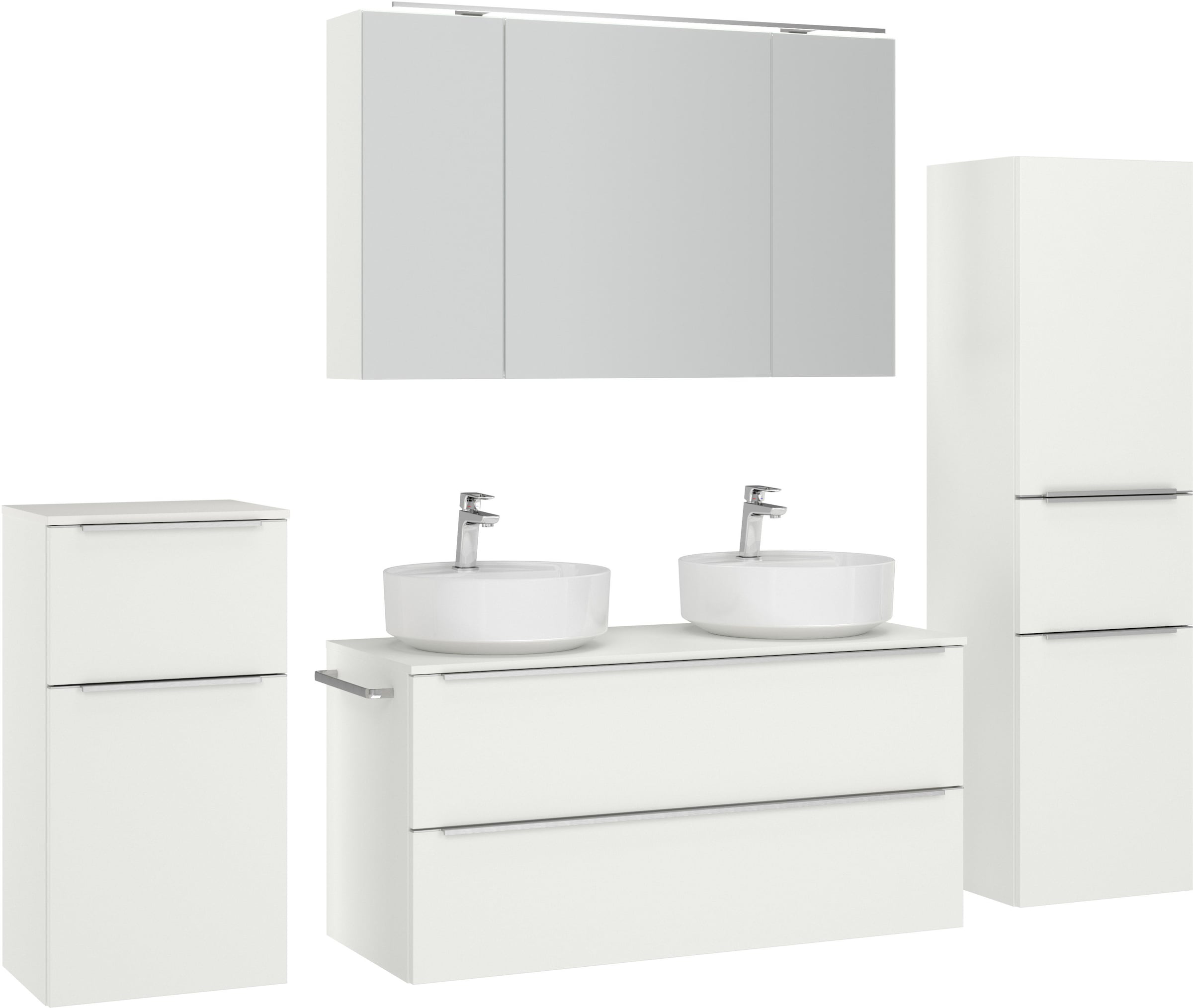 nobilia® Badmöbel-Set »Alvene«, (4 St., vormontiert, mit Soft-Close), inkl. Spiegelschrank mit Beleuchtung und Dimmerfunktion, in 4 Breiten