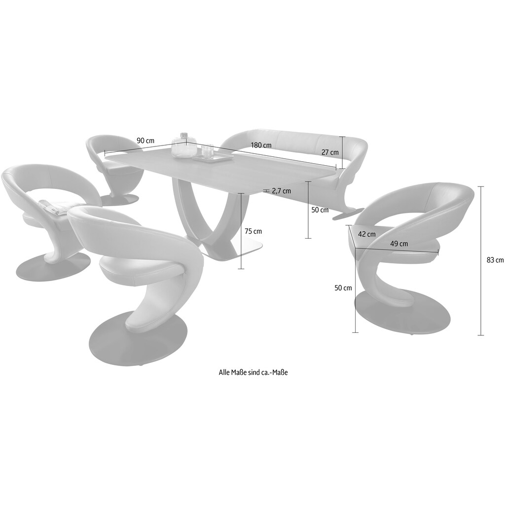 K+W Komfort & Wohnen Essgruppe »Wave«, (Set), 4 Design-Drehstühlen und Tisch in 180x90cm, Tischplatte Wildeiche