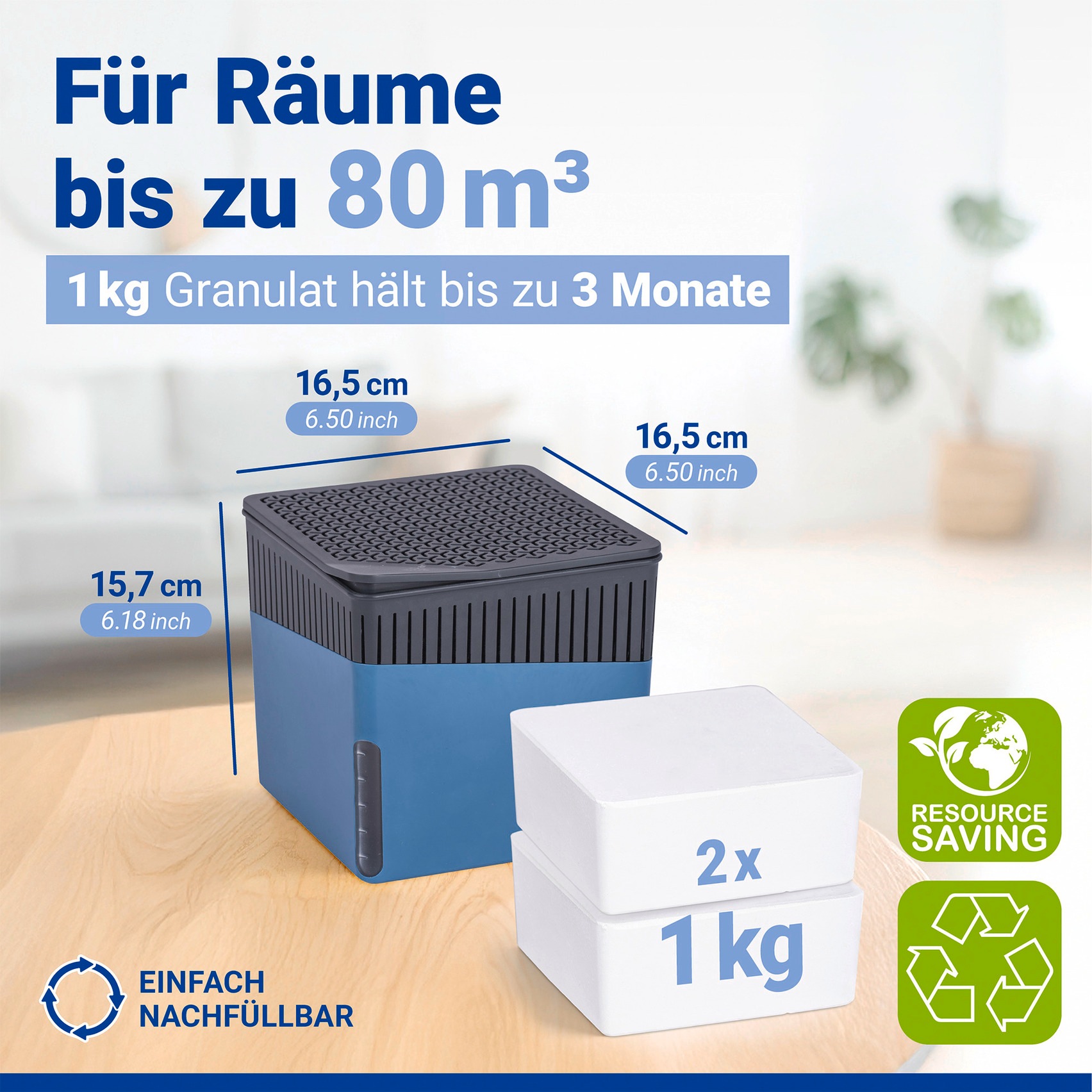 WENKO Luftentfeuchter »Cube« für 80 m³ Räume für 80 m³ Räume, mit 2 x 1000 g Entfeuchter-Blöcken