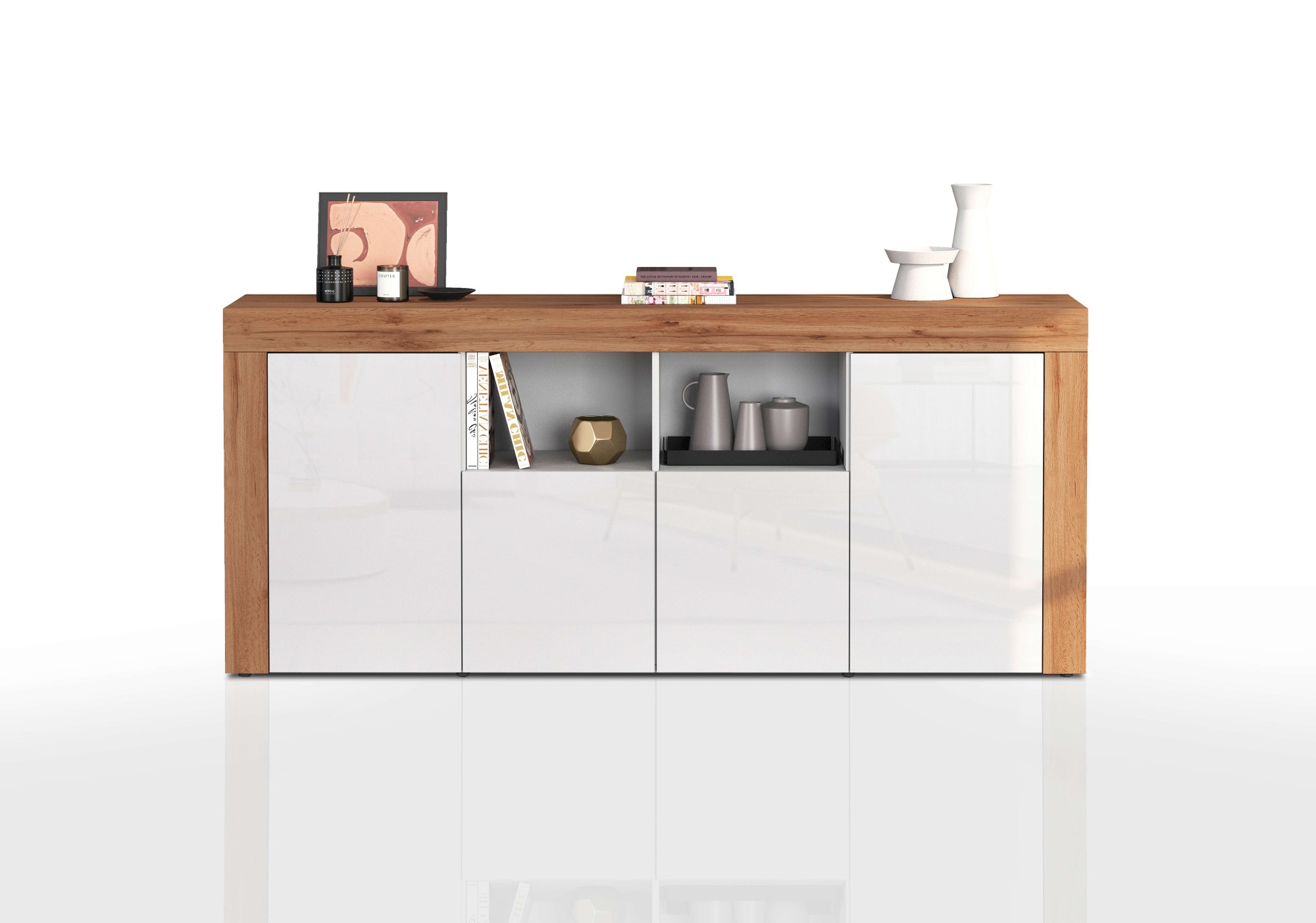 INOSIGN Sideboard »CHRONOS Breite 200 cm mit 4 Türen, 2 offene und 8 geschlossene Fächer«, (1 St.), Sideboard,Kommode, Schrank, Grifflos mit Push to Open, Made in Italy