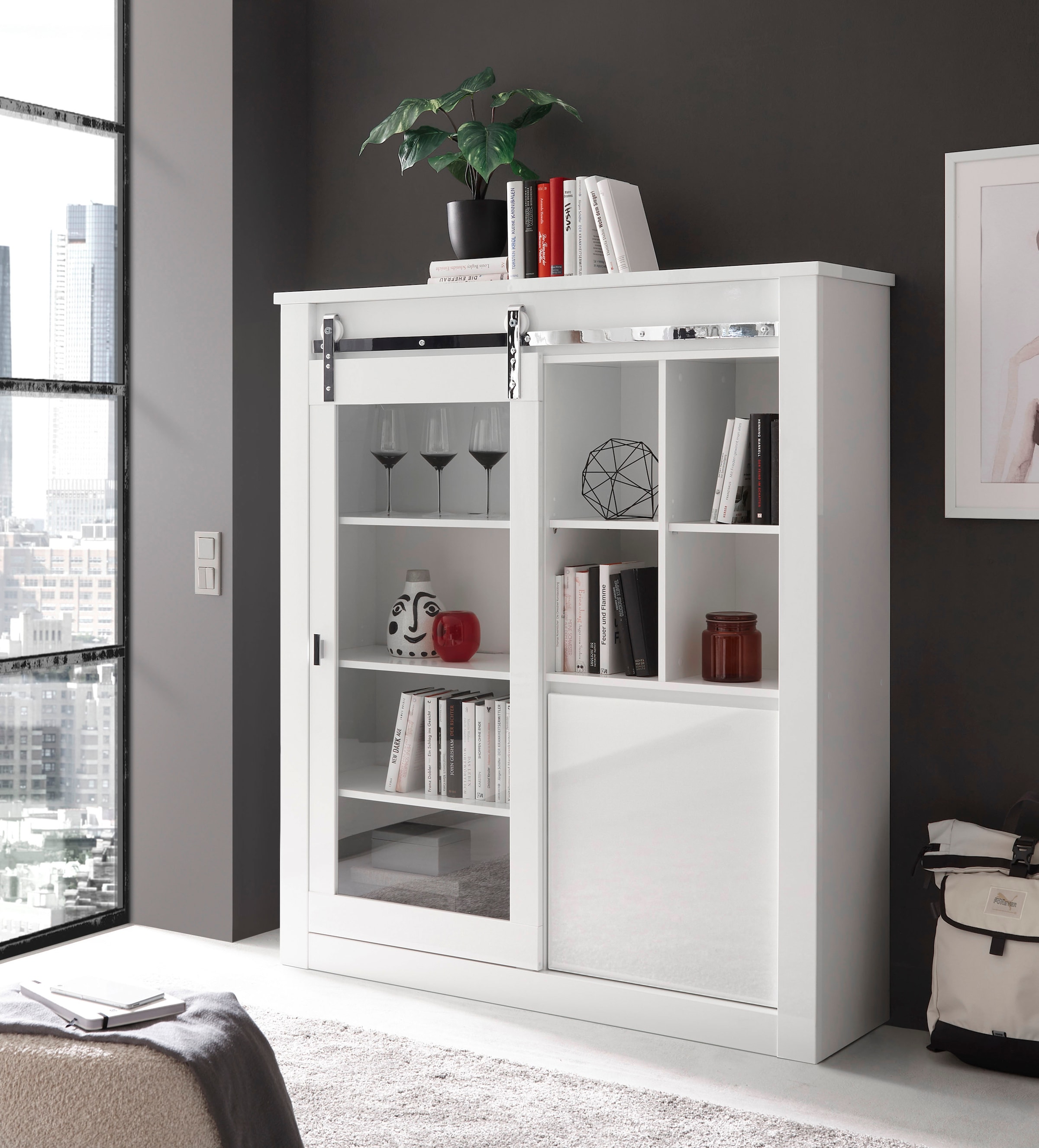 Home affaire Vitrine »Daytona, moderner Hochschrank, Glasvitrine in Weiß Hochglanz«