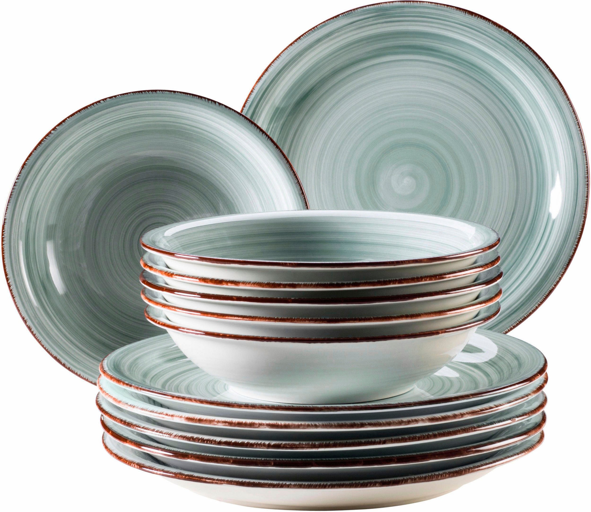 my home Tafelservice »Teller Set, Geschirr-Set Bel Tempo« rustikale Holzopt günstig online kaufen