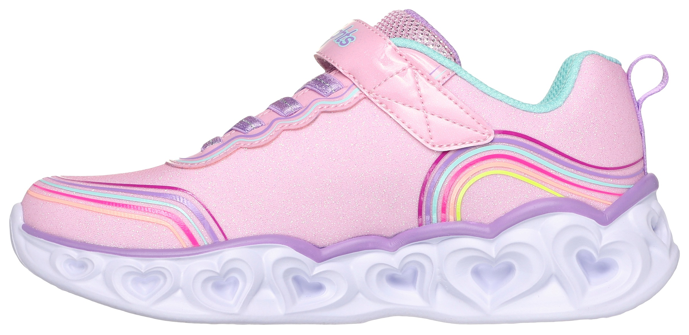 Skechers Kids Sneaker »HEART LIGHTS«, Freizeitschuh, Klettschuh, Blinkschuh mit buntem Regenbogen Stitching