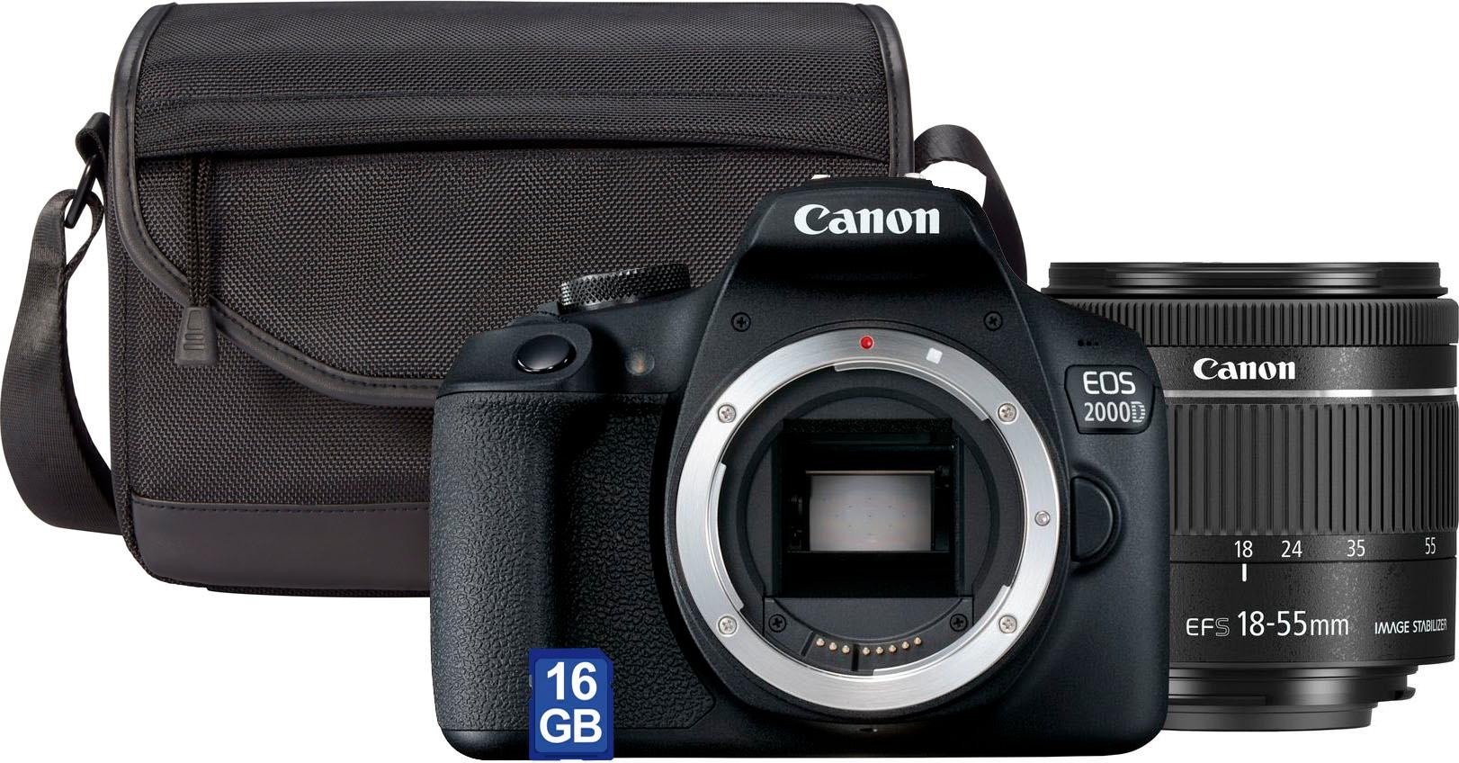 CANON Spiegelreflexkamera »EOS 2000D Kit« EF-S 18-55 IS II, 24, 1, NFC, inkl. inkl. EF-S 18-55 IS II Objektiv schwarz Inkl. Objektiv EF-S 18-55 mm...