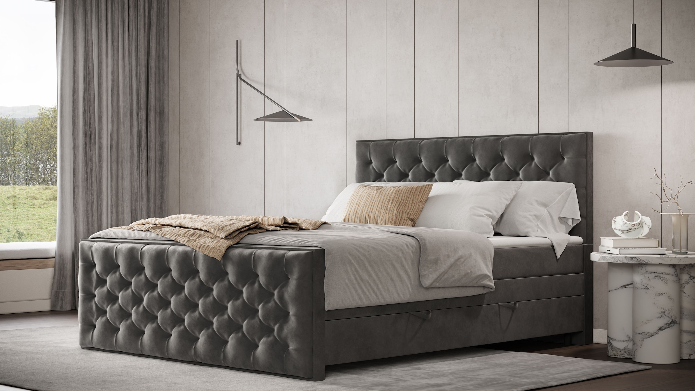 FORTE Boxspringbett »Lanciano Max inkl. zwei Bettkästen und Kaltschaum Topper«, und einer 7-Zonen-Tonnentaschen-Federkernmatratze H2/H3