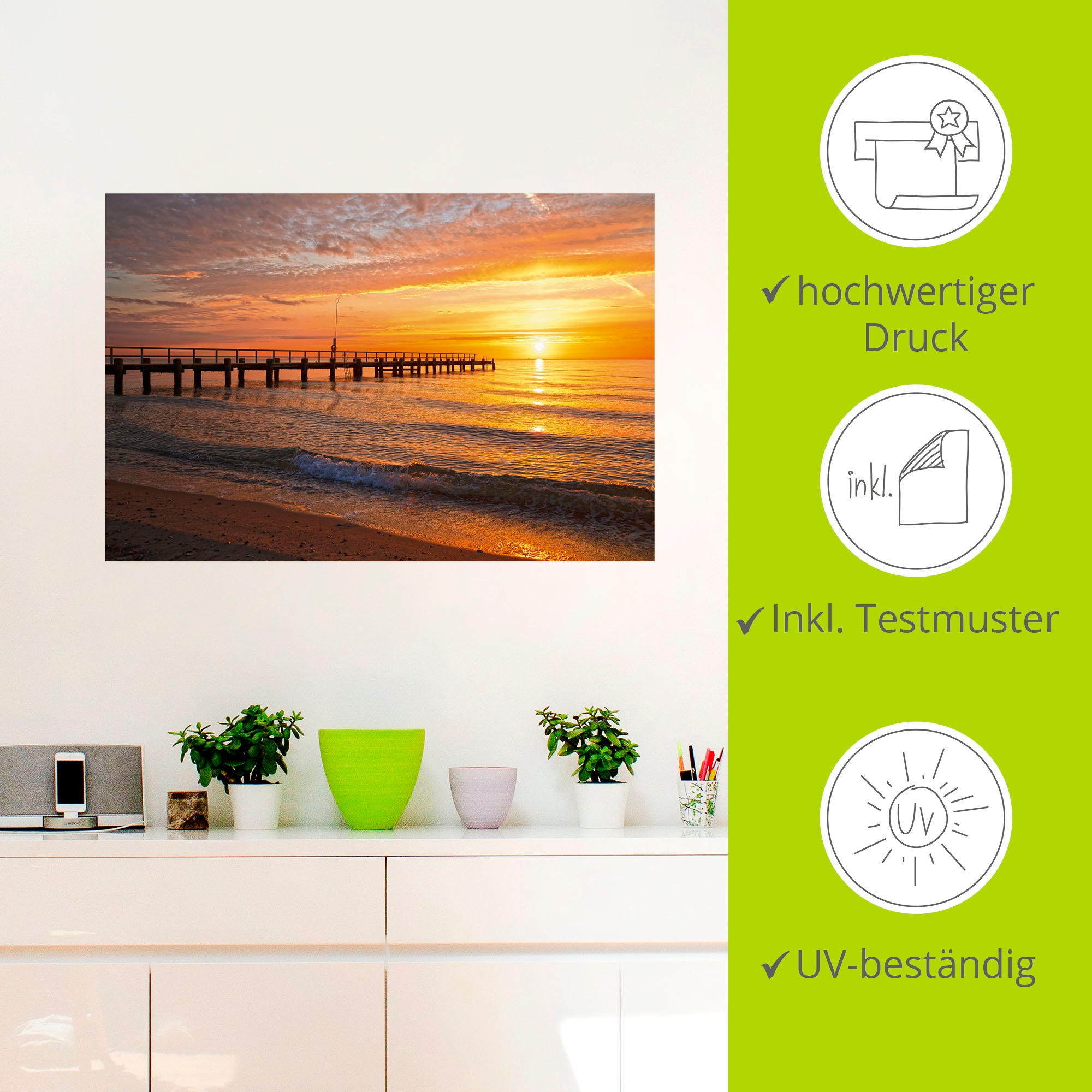 Artland Wandbild »Urlaubsfeeling am Ostseestrand«, Bilder vom Sonnenuntergang & -aufgang (1 Stück), in vielen Größen & Produktarten - Alubild/Outdoorbild, Leinwandbild, Poster, Wandaufkleber/Wandtattoo auch für Badezimmer geeignet