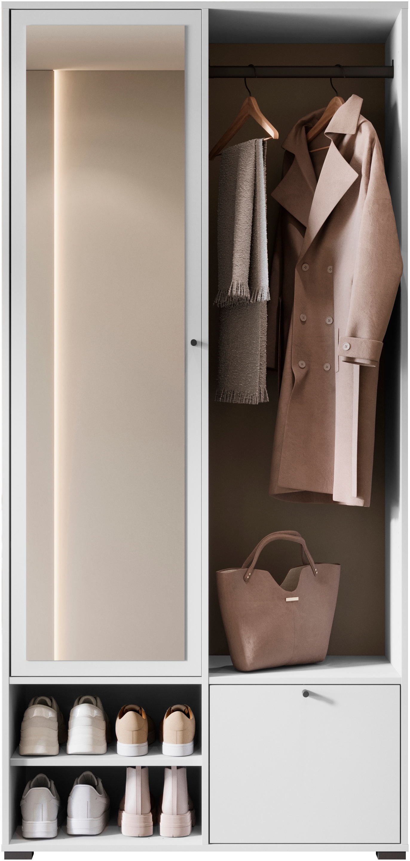 INOSIGN Garderobenschrank »DINO Kompaktgarderobe, Garderoben-Set DINO«, Mit Spiegel und Kleiderstange, 90 cm breit, Türanschlag wechselbar