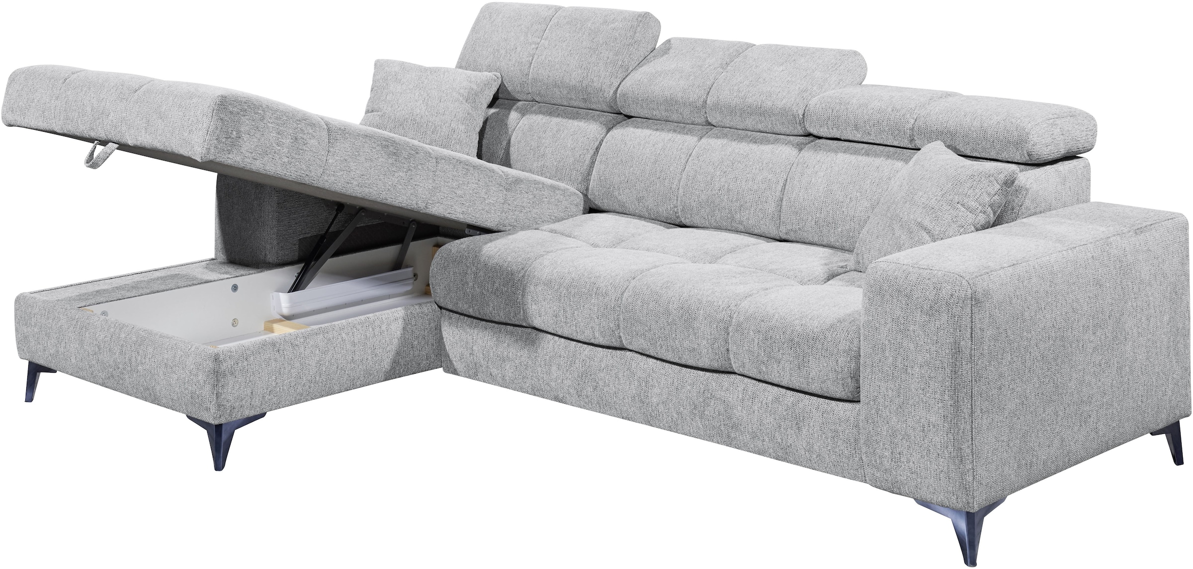 ED EXCITING DESIGN Ecksofa »Sydney L-Form mit Bettfunktion, Bettkasten, Kopfteilverstellung«, motorischer Sitztiefenverstellung, USB-Port & 2 Zierkissen