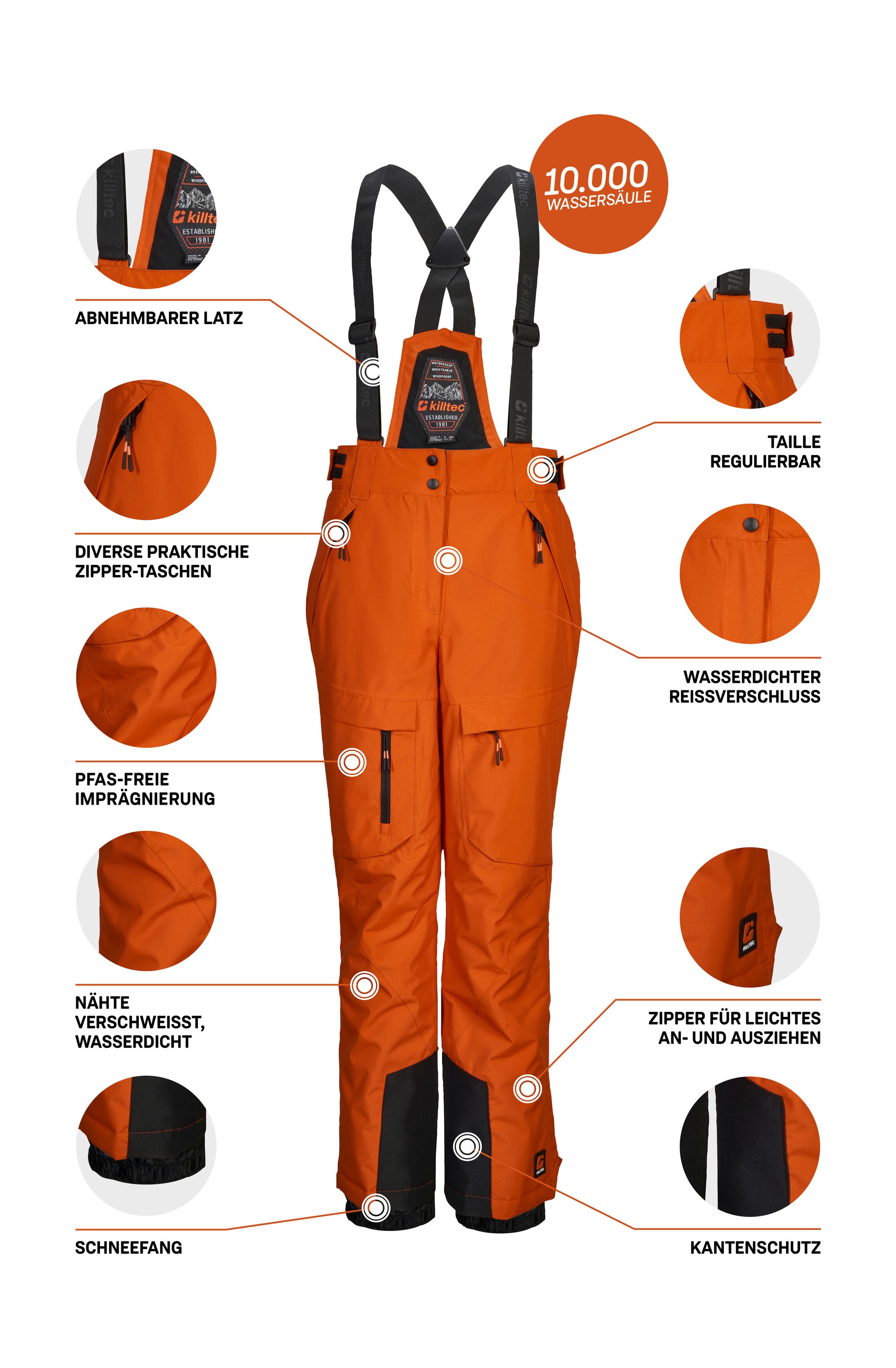 Killtec Skihose »KSW 204 BYS SKI PNTS«, Wasserdichte, atmungsaktive Skihose mit verstellbarem Latz und Trägern