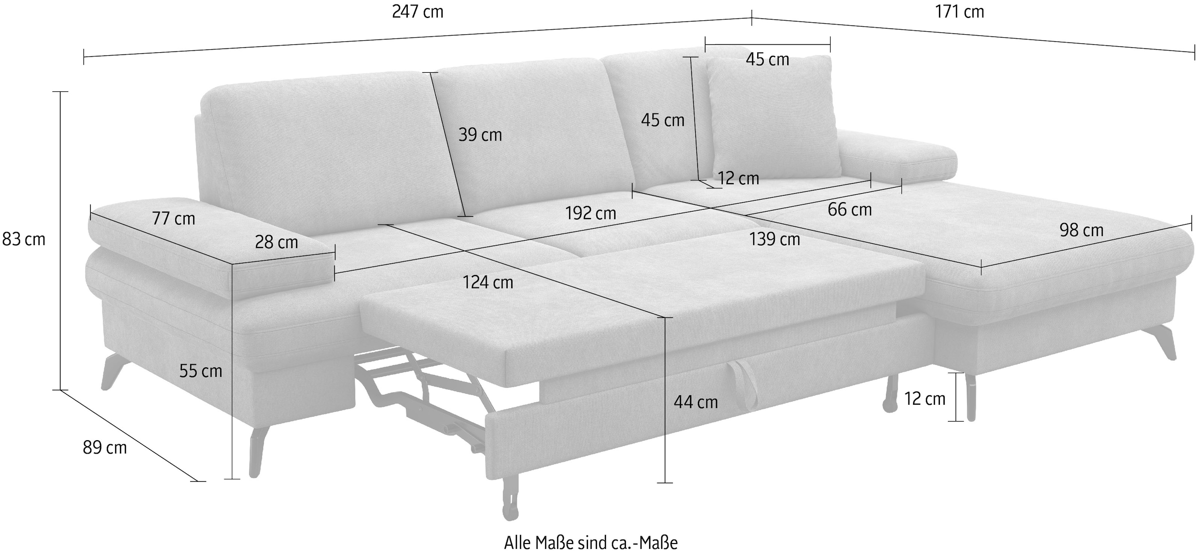 sit&more Ecksofa »Morris Jubi L-Form, inklusive XXL-Liegefläche, bzw. Schlaffunktion«, Bettfunktion, Armteilverstellung und 1 Zierkissen