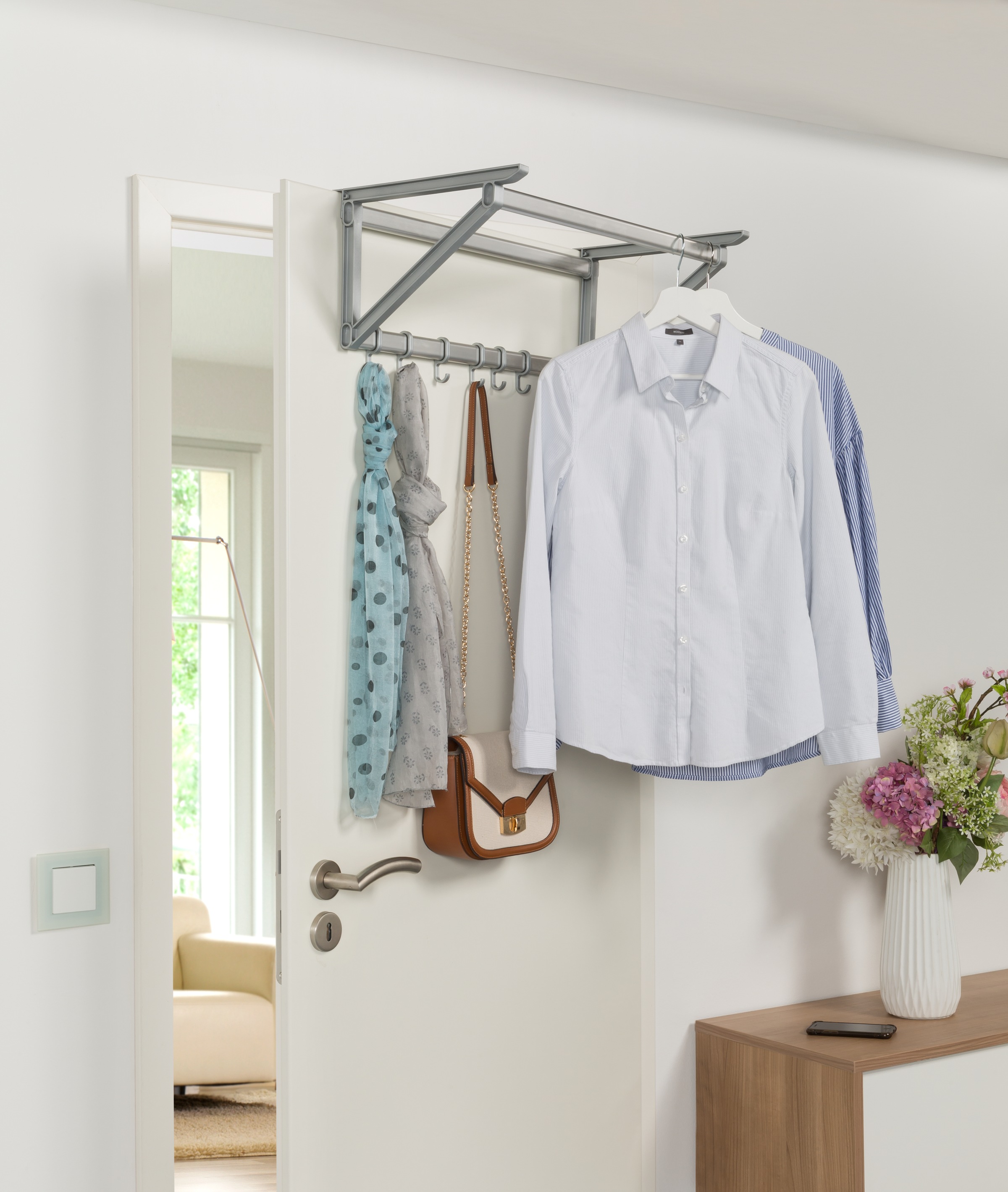 Ruco Türgarderobe schafft zustätzlichen Stauraum, mit 6 Haken, Aluminium/Kunststoff