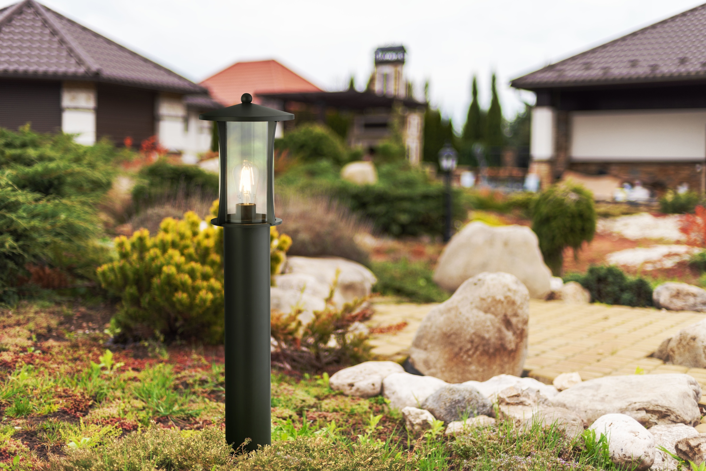 Searchlight Pollerleuchte »Pagoda Outdoor Post - Black Metal & Clear Glass« E27 1 Stk.