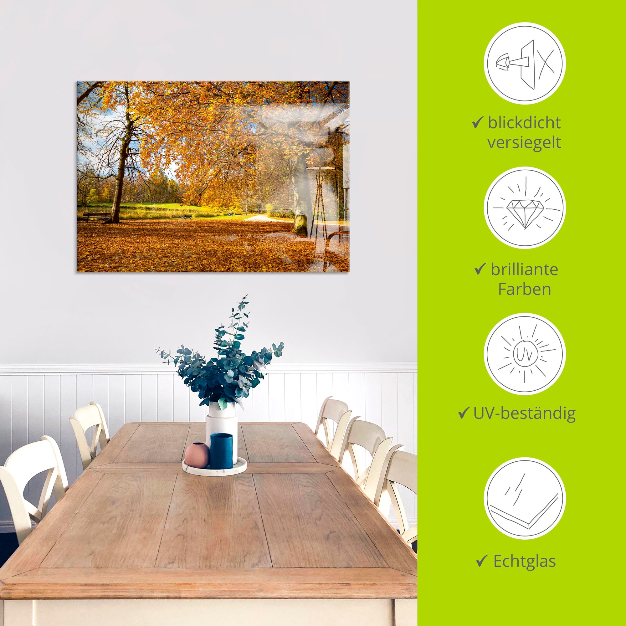 Artland Glasbild »Herbst bei Schlosses Nymphenburg«, Wiesen & Bäume, (1 St.), in verschiedenen Größen
