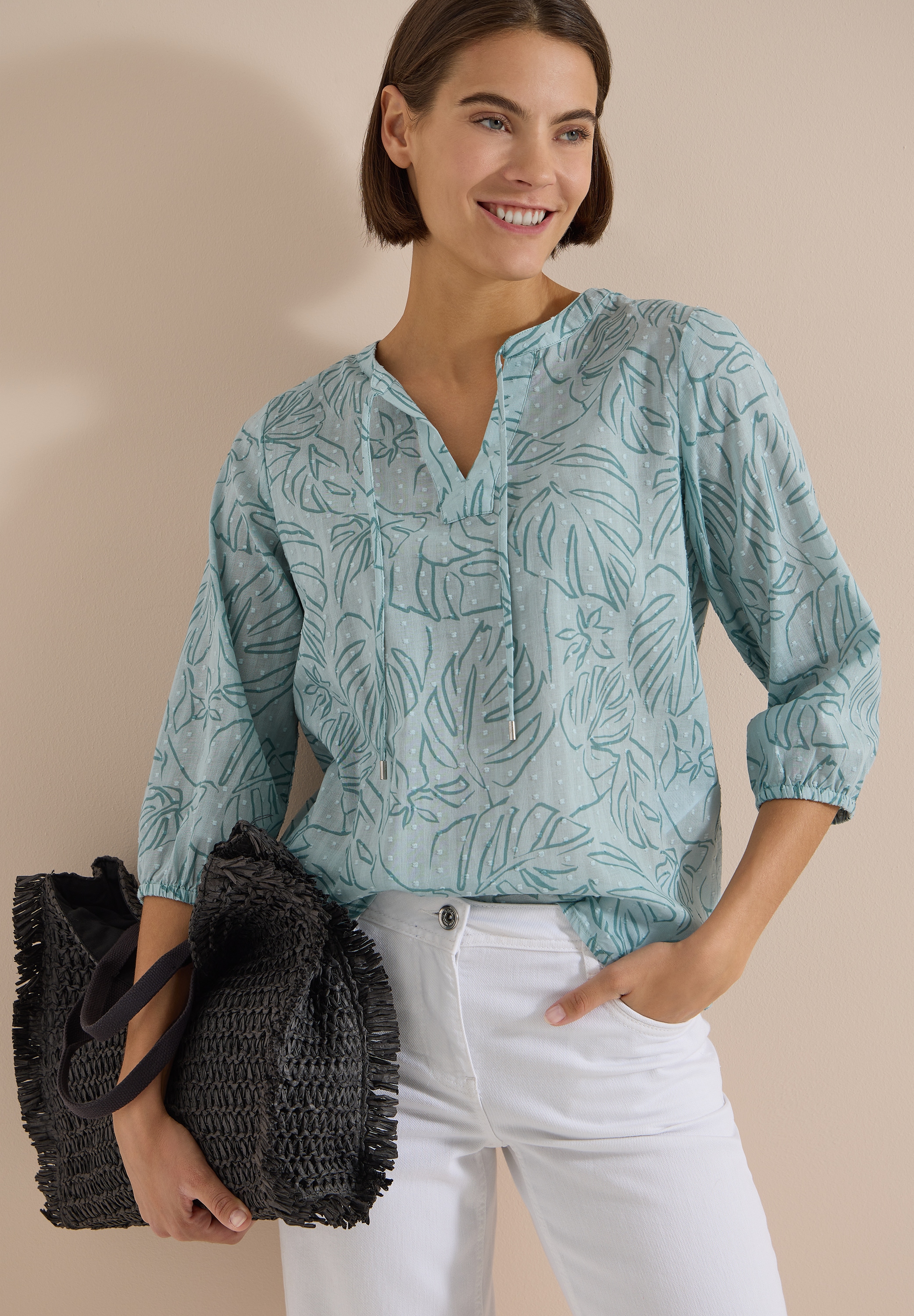 Cecil Druckbluse 3/4-Arm Sommerbluse-Tunika mit Blätterprint