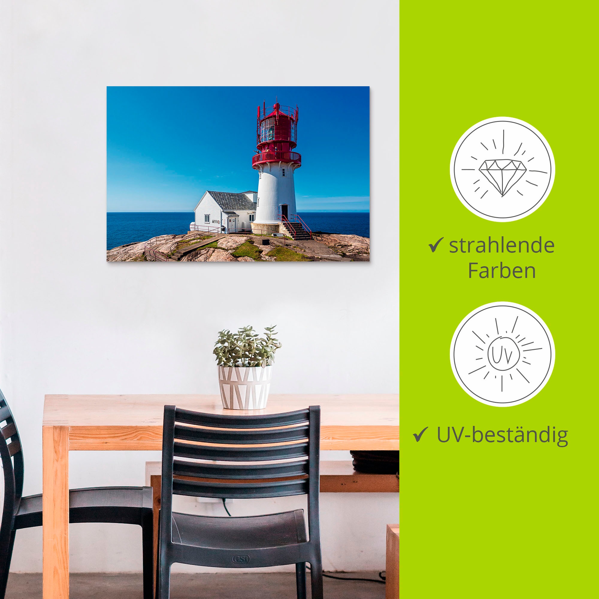 Artland Alu-Dibond-Druck »Der Leuchtturm Lindesnes Fyr in Norwegen«, Gebäude, (1 St.), für Innen- und Außenbereich geeignet, Outdoorbild