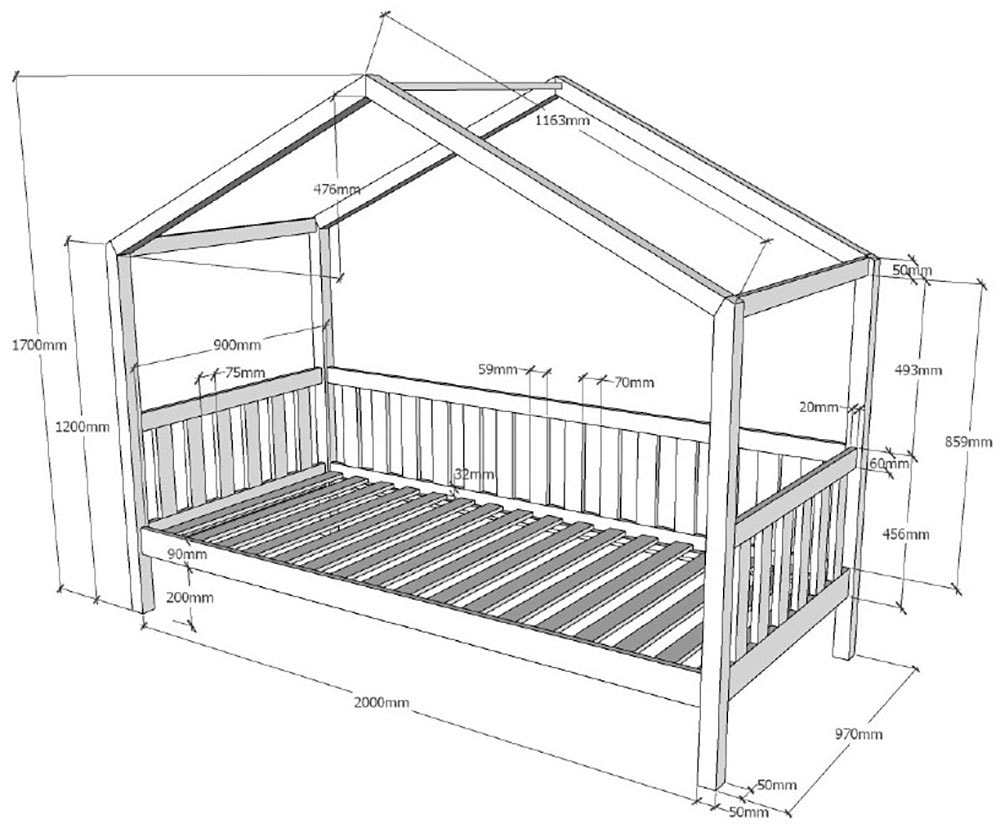 Vipack Hausbett »Dallas aus massiver Eiche, natur geölt in zeitlosem Design« (B/H/T ca. 210x170x97 cm) inkl. Massivholz Rolllattenrost,  hochwertig verarbeitet, mit oder ohne Bettschublade auf Rollen