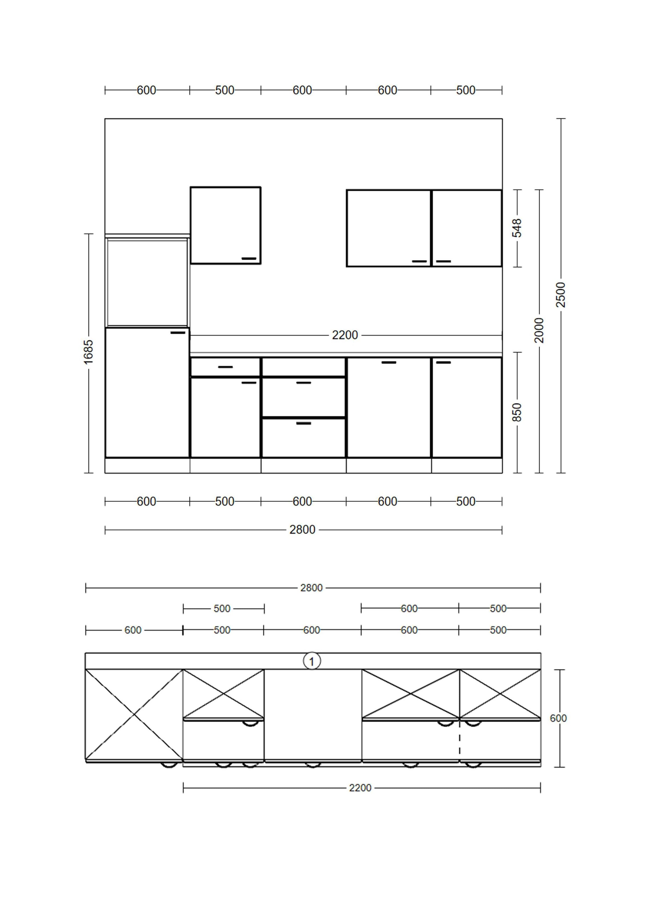 Flex-Well Küche »ROMEO&JULIA«, (G-280-2320-016-JULIA), Gesamtbreite 280 cm - inkl. Geräte/Spüle in Edelstahl