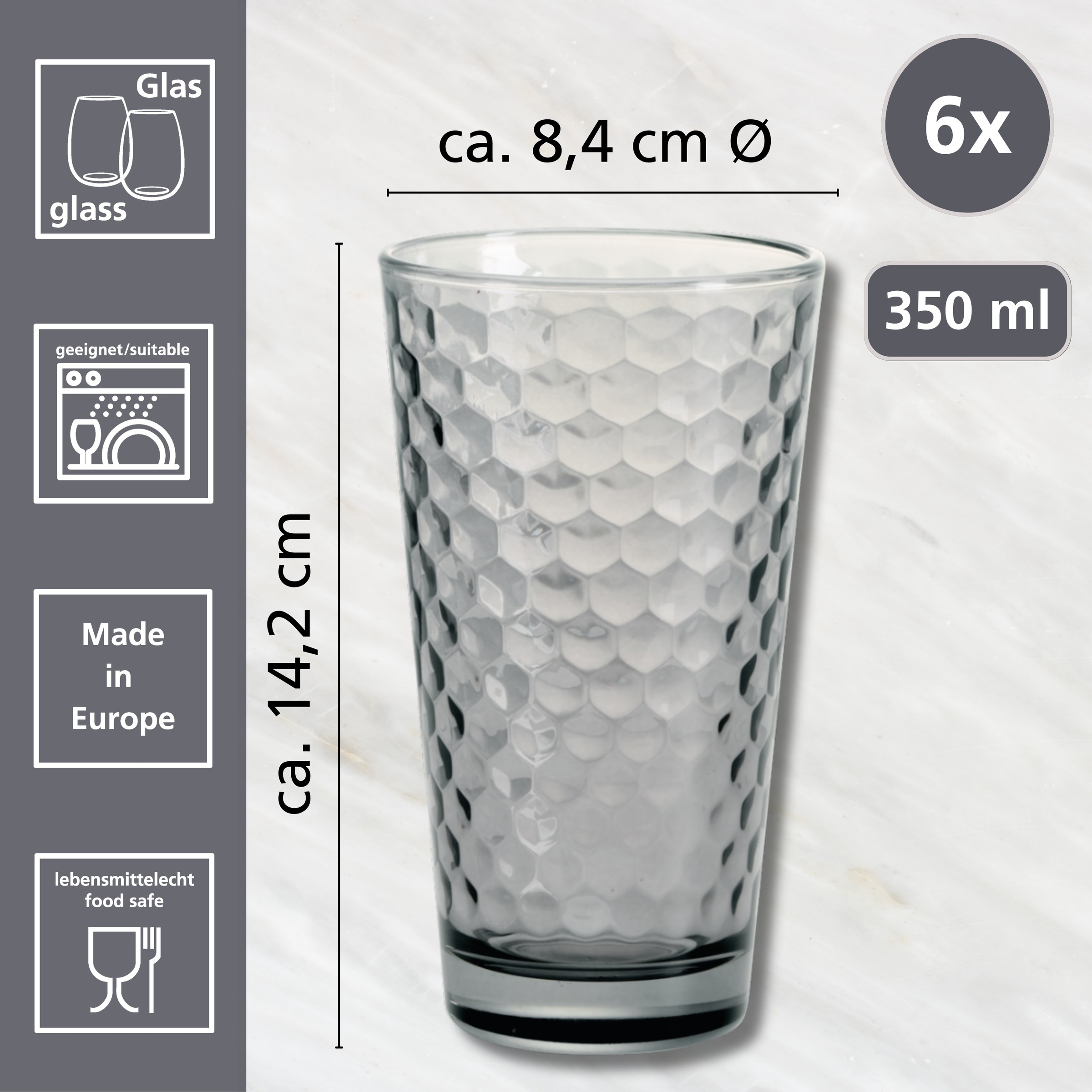 Ritzenhoff & Breker Longdrinkglas »Favo«, (Set, 6 tlg.), 6er Set, je 350 ml
