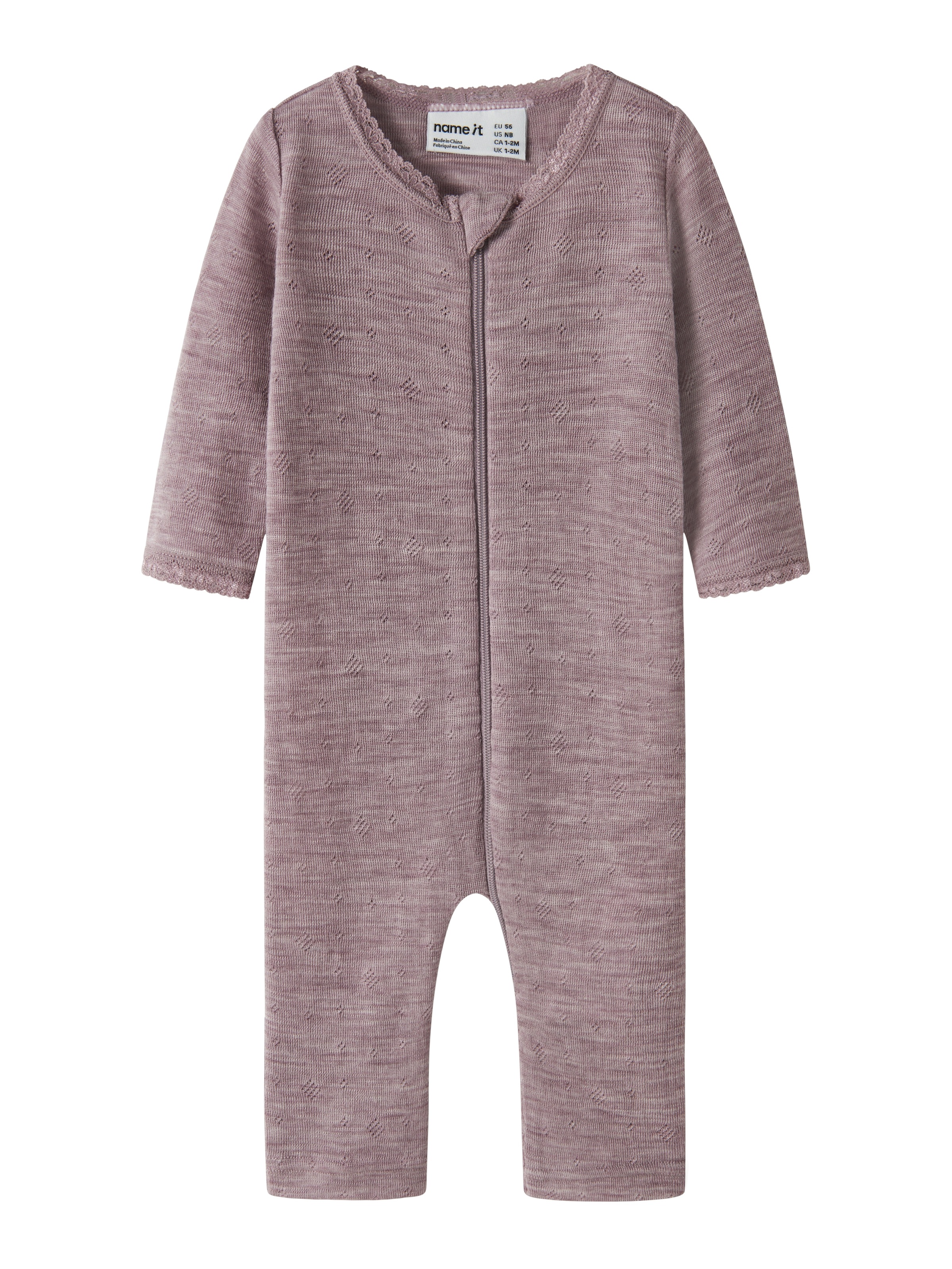 Name It Schlafanzug »NBFWANG WOOL NEEDLE NIGHTSUIT SOLID NOOS« aus Wolle, Regular Fit, mit Reißverschluss und Kinnschutz