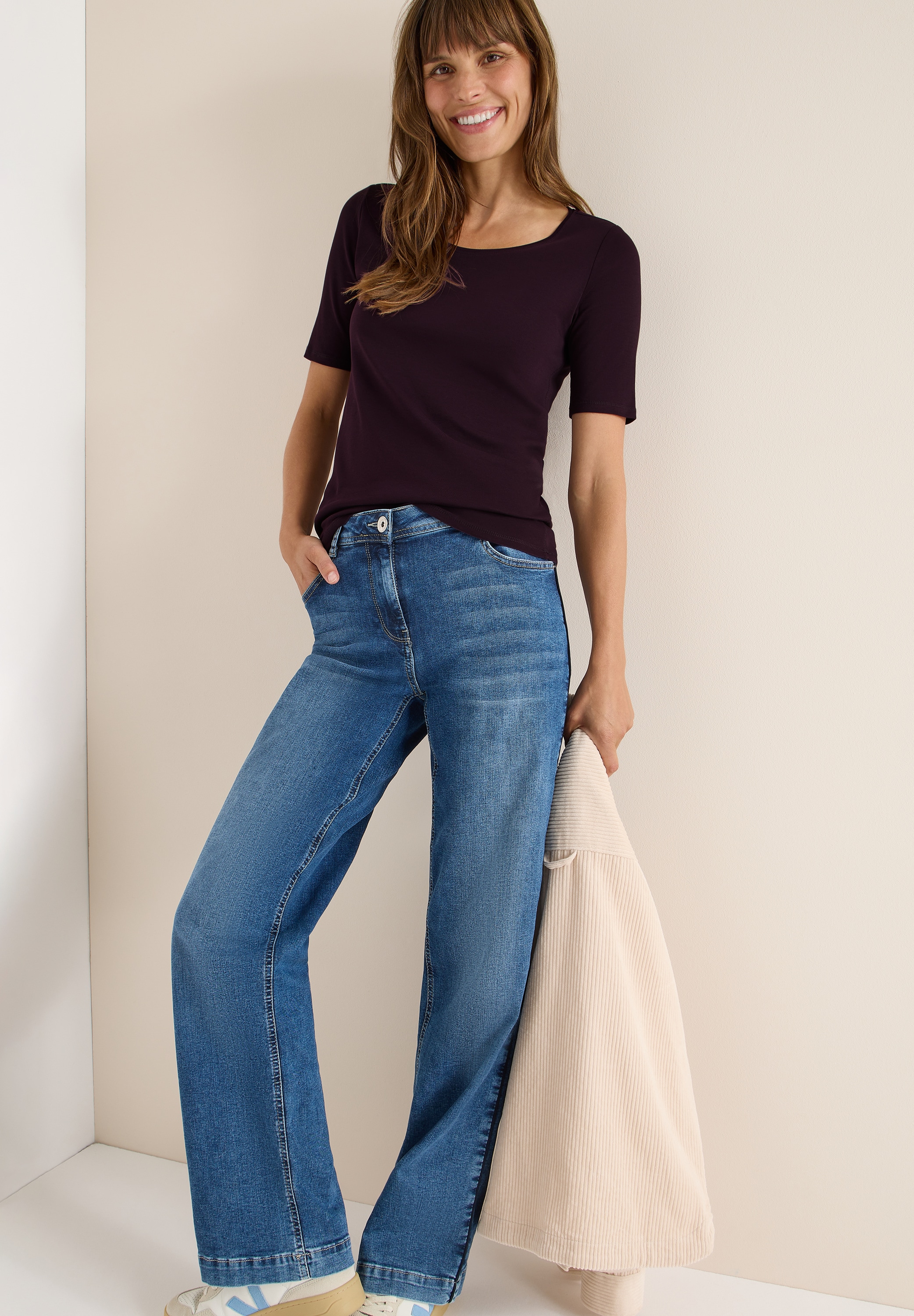 Cecil Rundhalsshirt »Style Lena« mit Halbärmeln