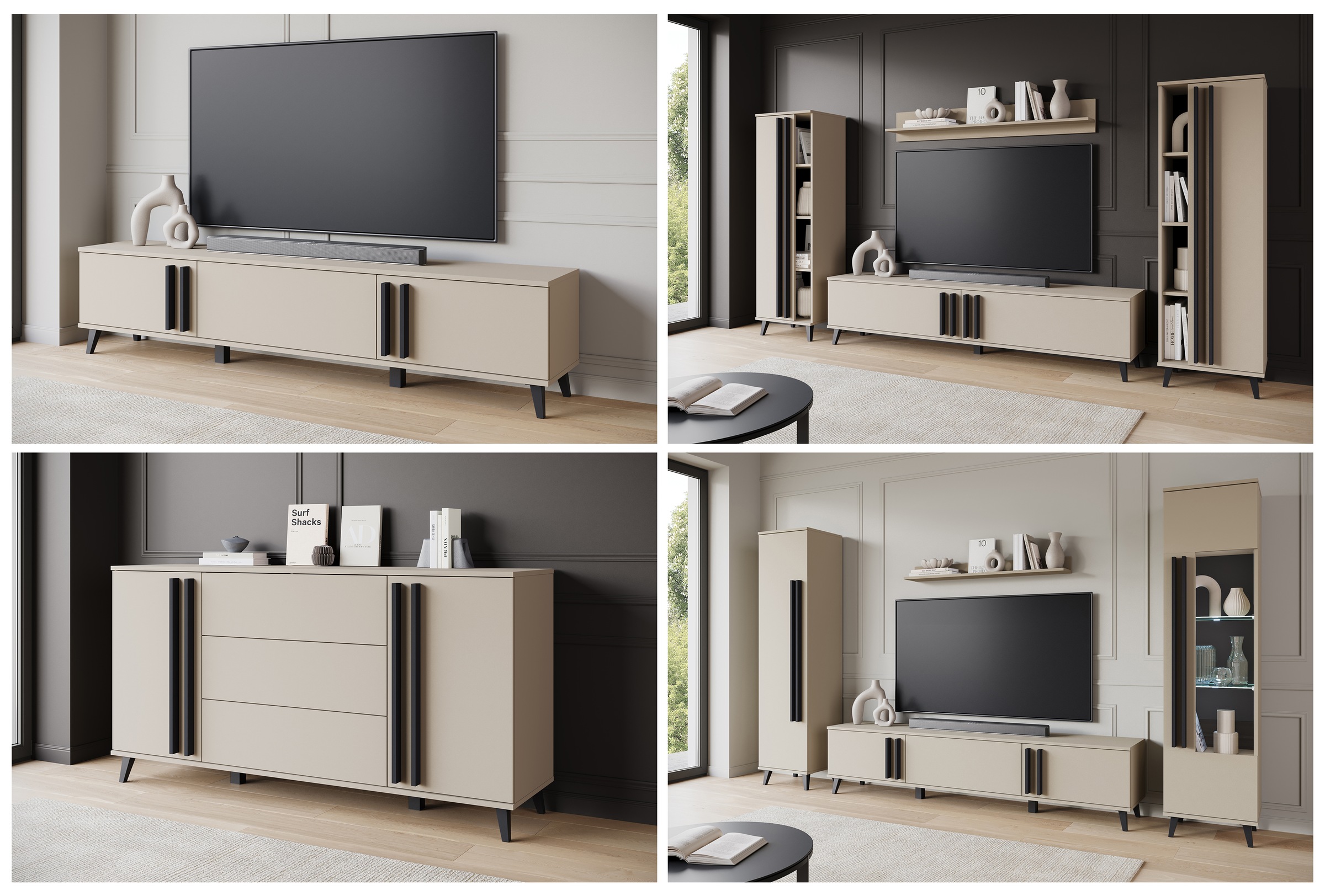 INOSIGN Sideboard »Helsinki, Kommode mit 2 Türen und 3 Schubladen, Breite 150 cm«, (1 St.), Push-to-Open-Schubladen, höhenverstellbare Einlegeböden