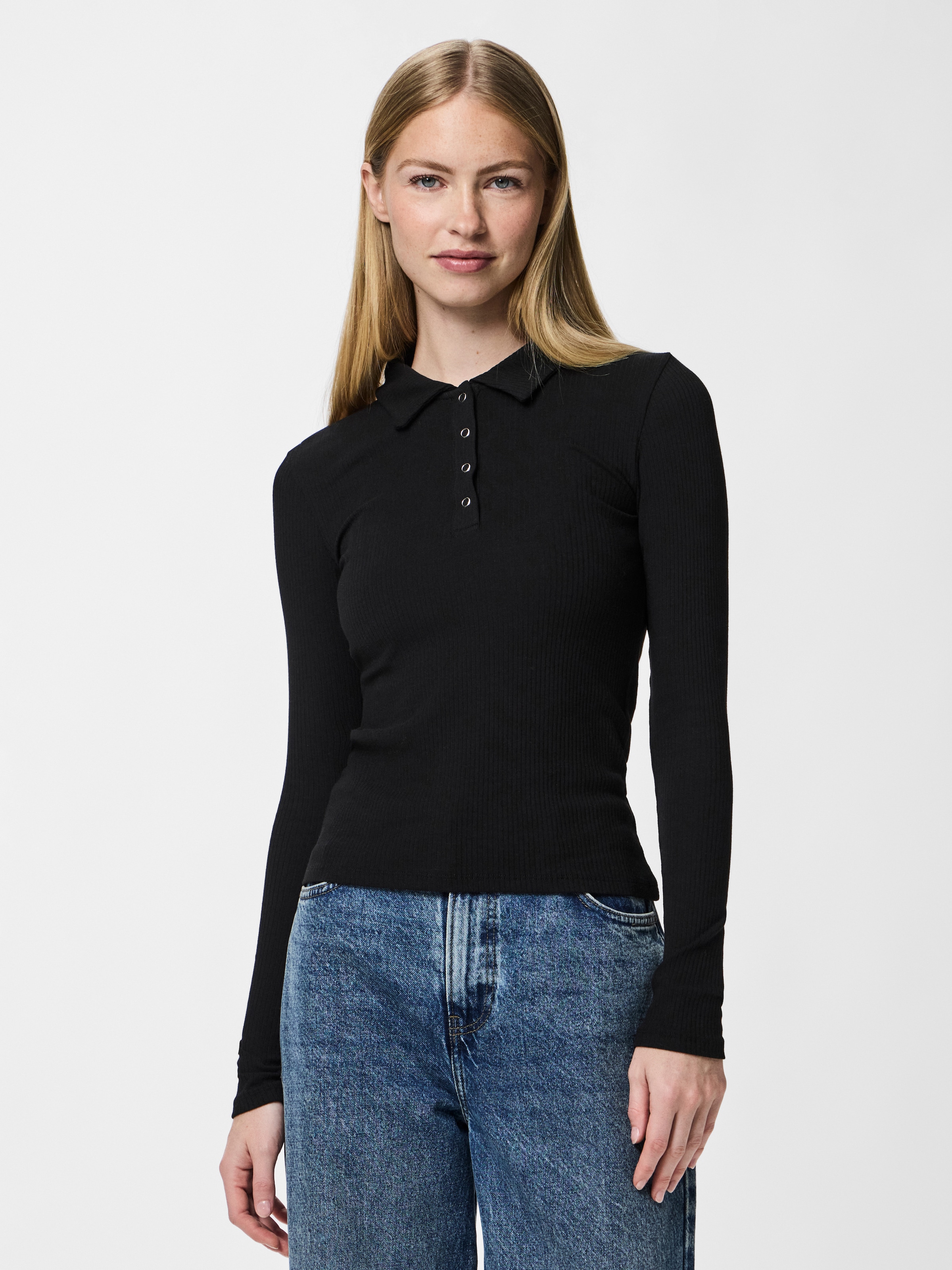 pieces Langarm-Poloshirt »PCKITTE LS POLO TOP JRS NOOS« mit gerippter Struktur