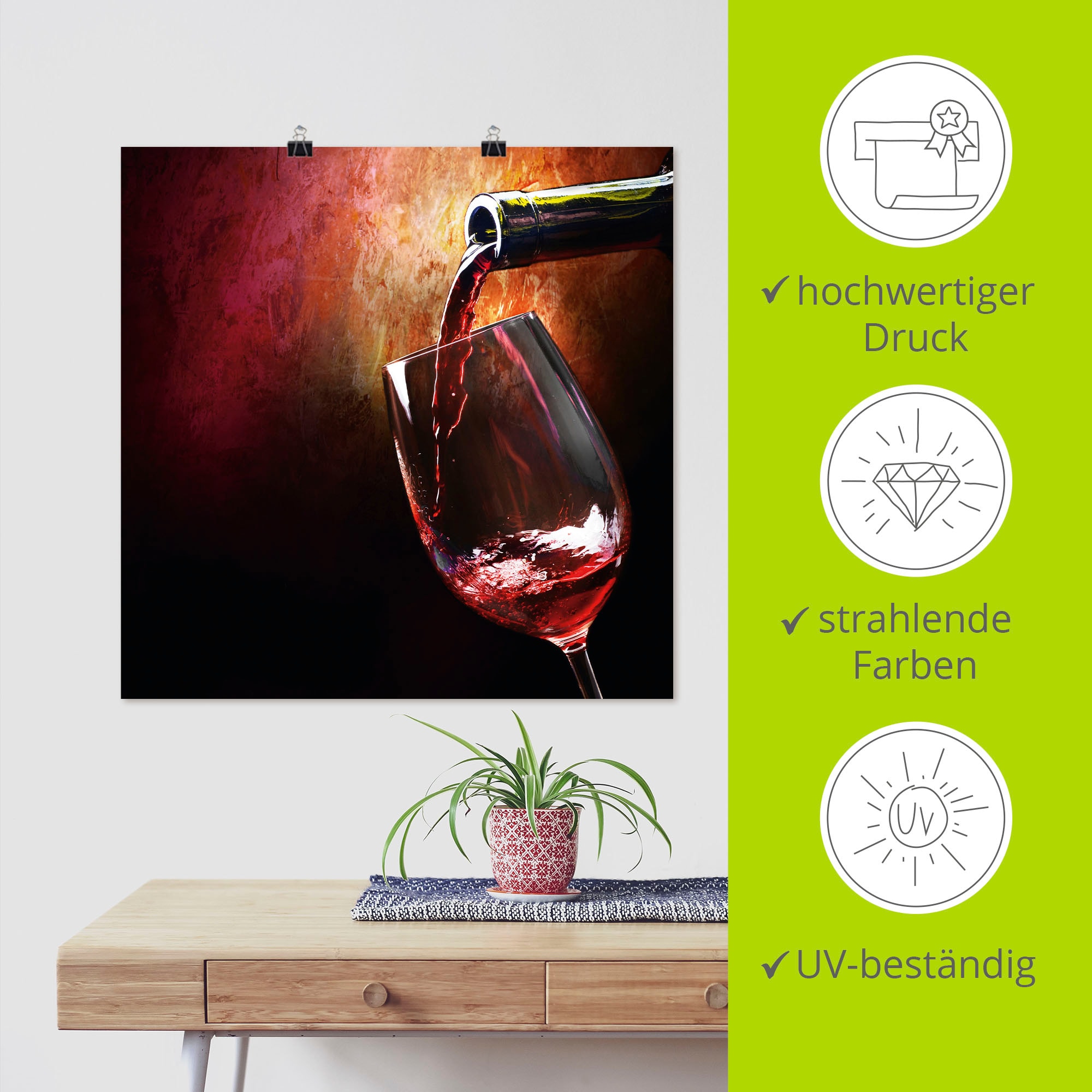 Artland Wandbild »Wein - Rotwein«, Getränke, (1 St.), als Alubild, Outdoorbild, Leinwandbild, Poster, Wandaufkleber