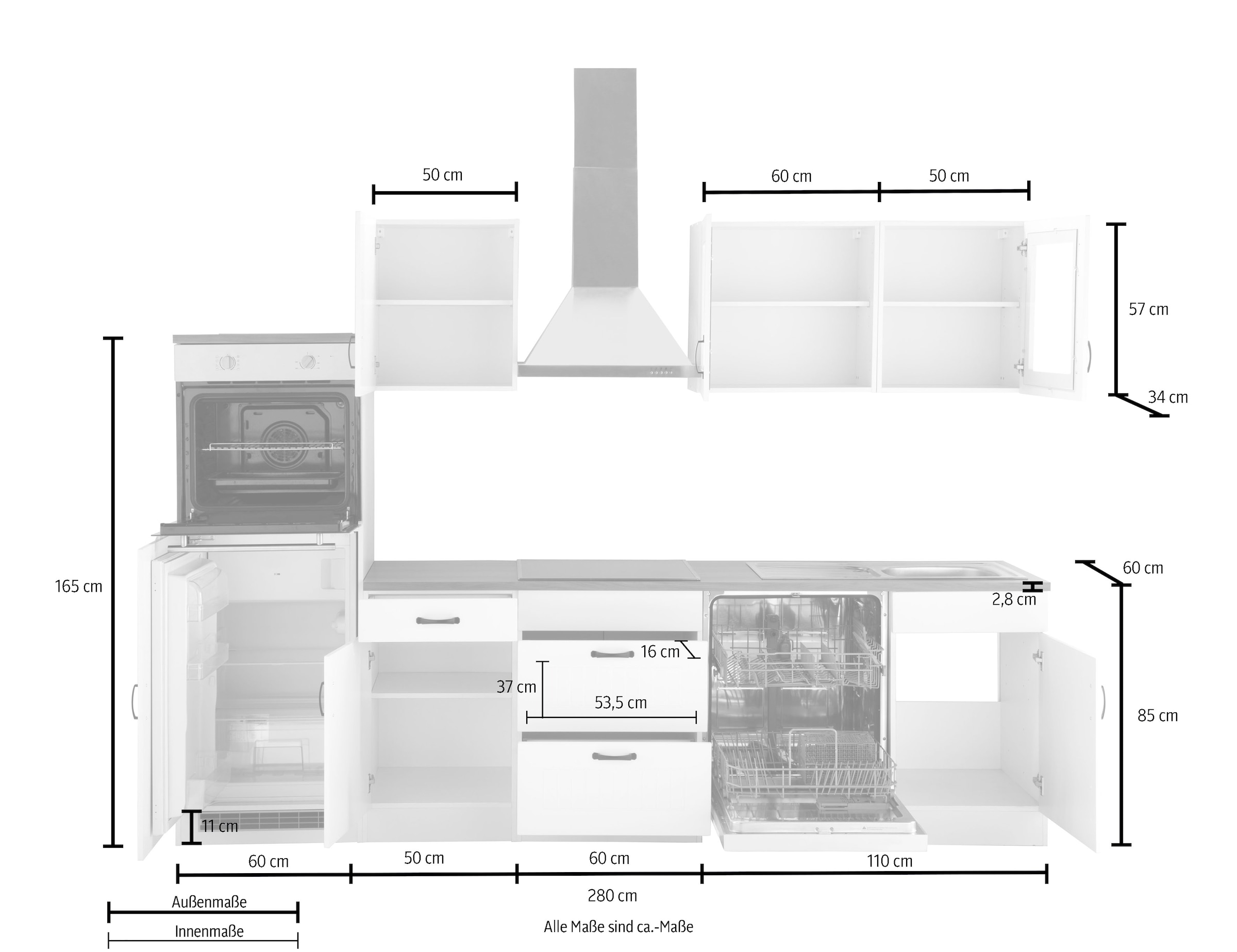 KOCHSTATION Küchenzeile »KS-Athen«, mit E-Geräten, Breite 280 cm