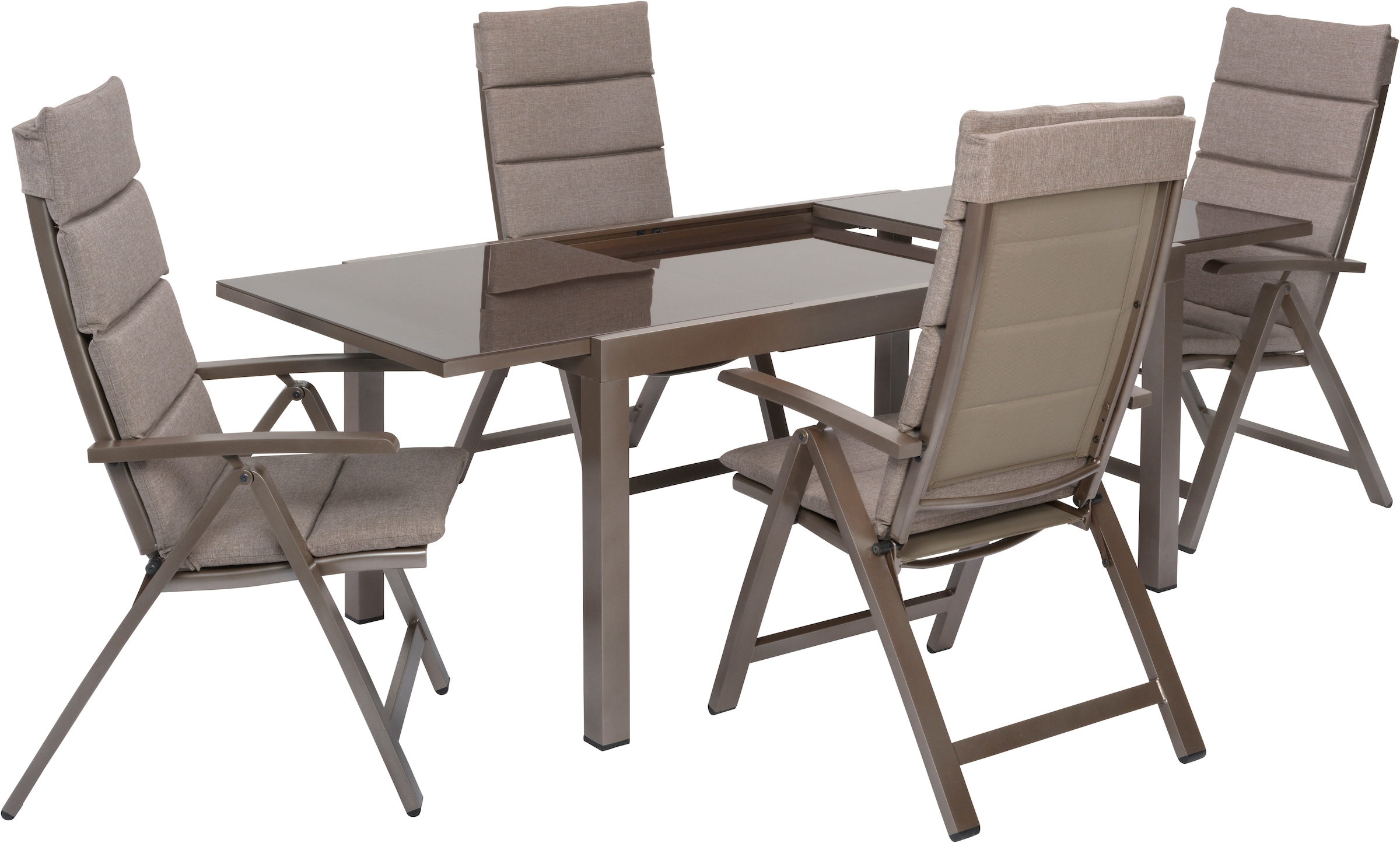 MERXX Garten-Essgruppe »»Tinetto«« Set, braunes Gestell in Metalloptik, braune Glasplatte, 9 Stk. tlg. Rückenlehne 5-fach verstellbar