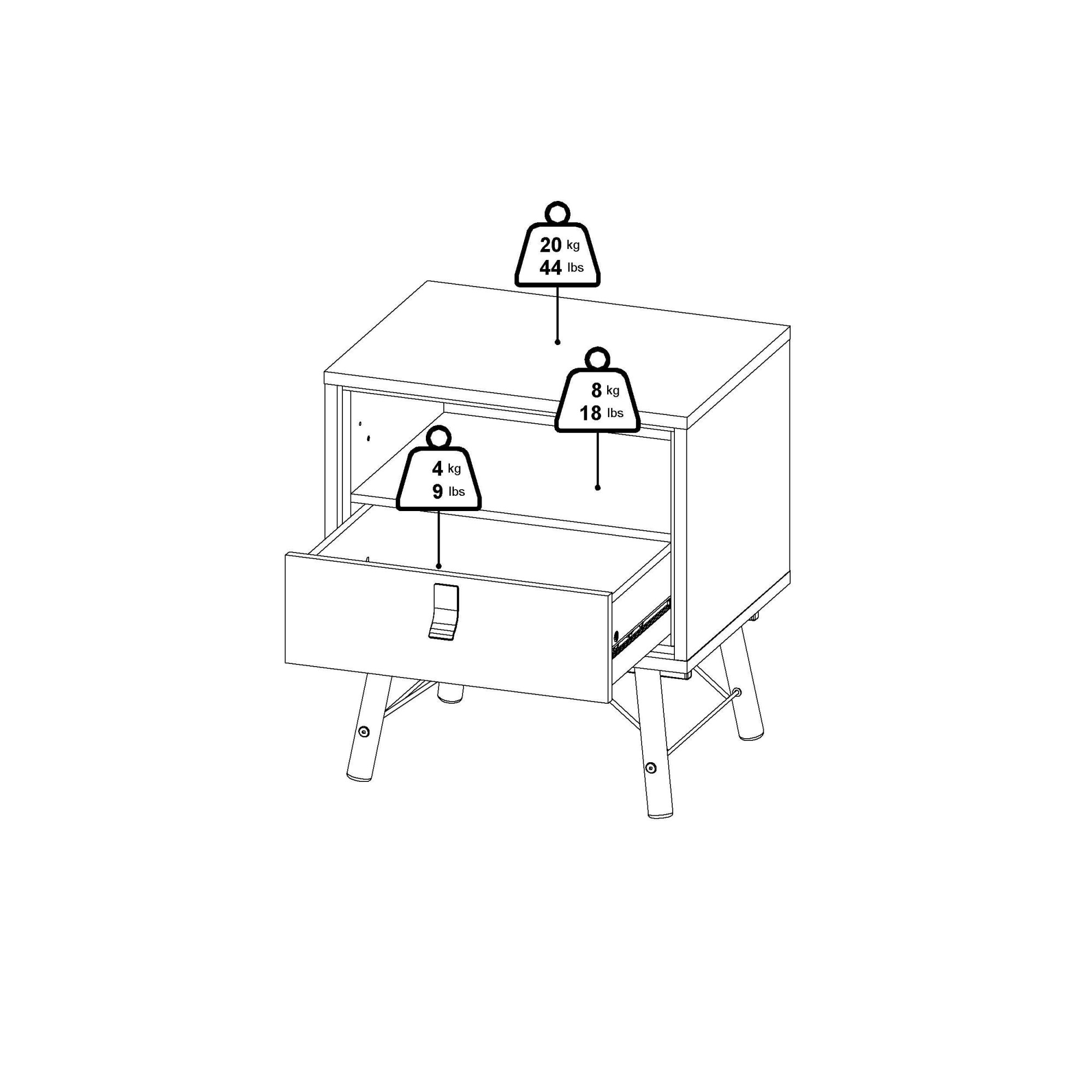 andas Nachttisch »RY«, Breite/Höhe 53/60 cm, 1 offenes Fach, 1 Schublade