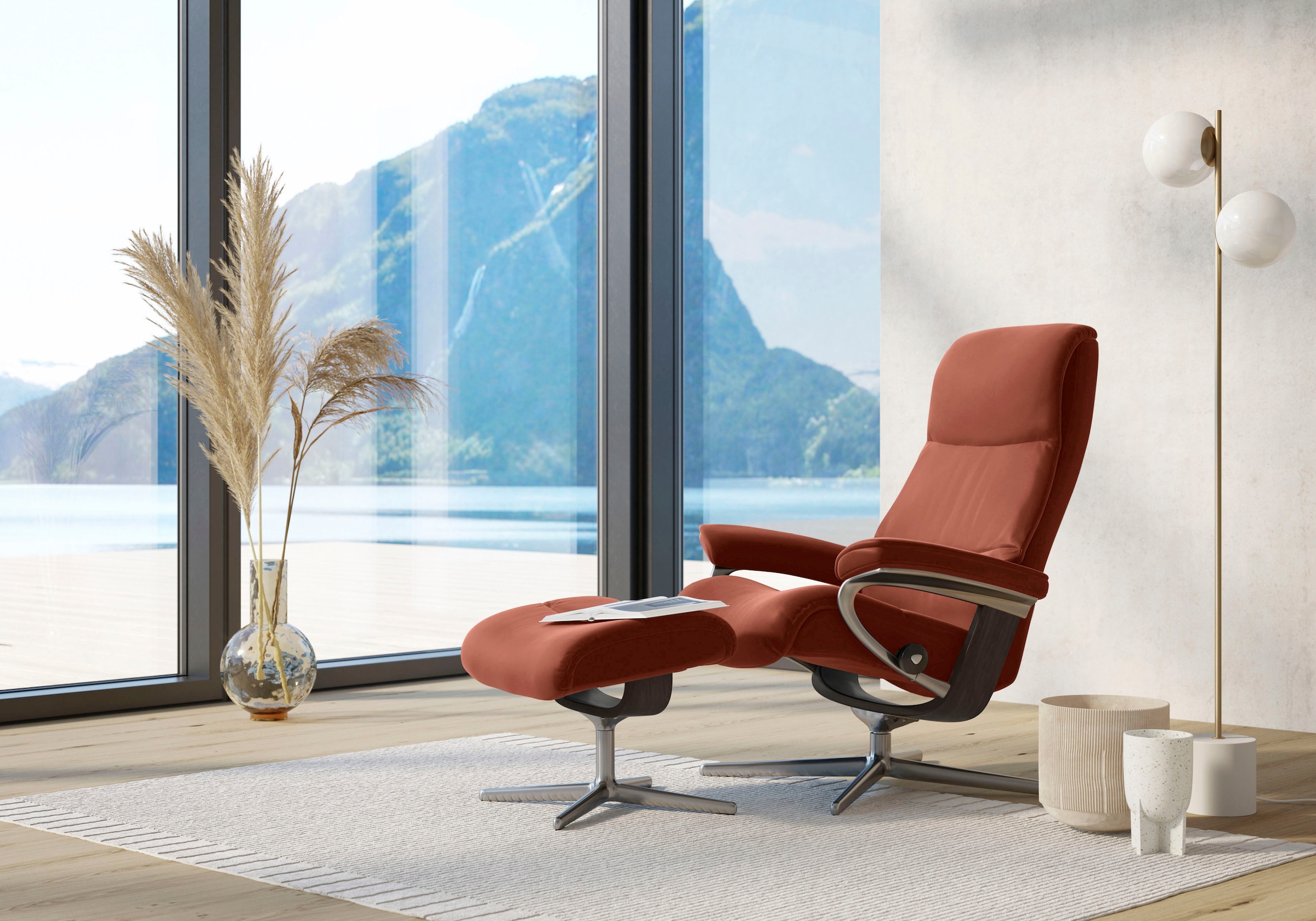 Stressless® Relaxsessel »View« Set, Relaxsessel mit Hocker,  mit Hocker, mit Cross Base, Größe S, M & L, Holzakzent Wenge