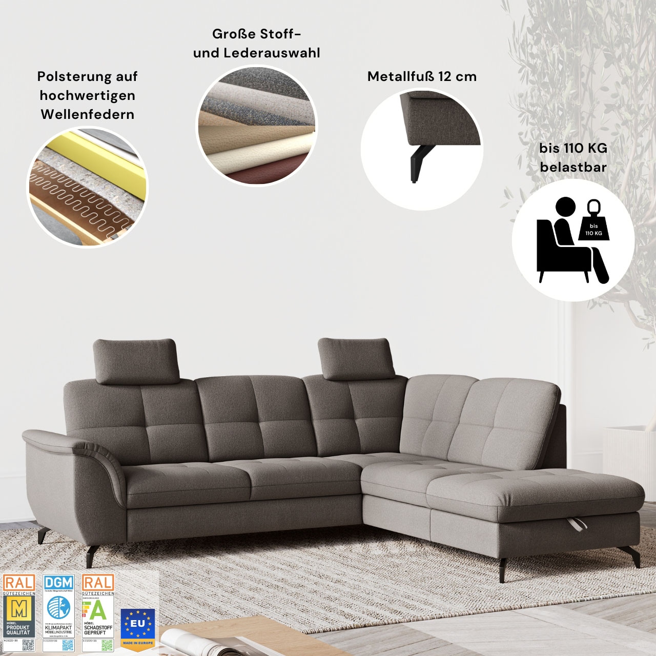 sit&more Ecksofa »Zora L-Form«, wahlweise mit Bettfunktion und Bettkasten
