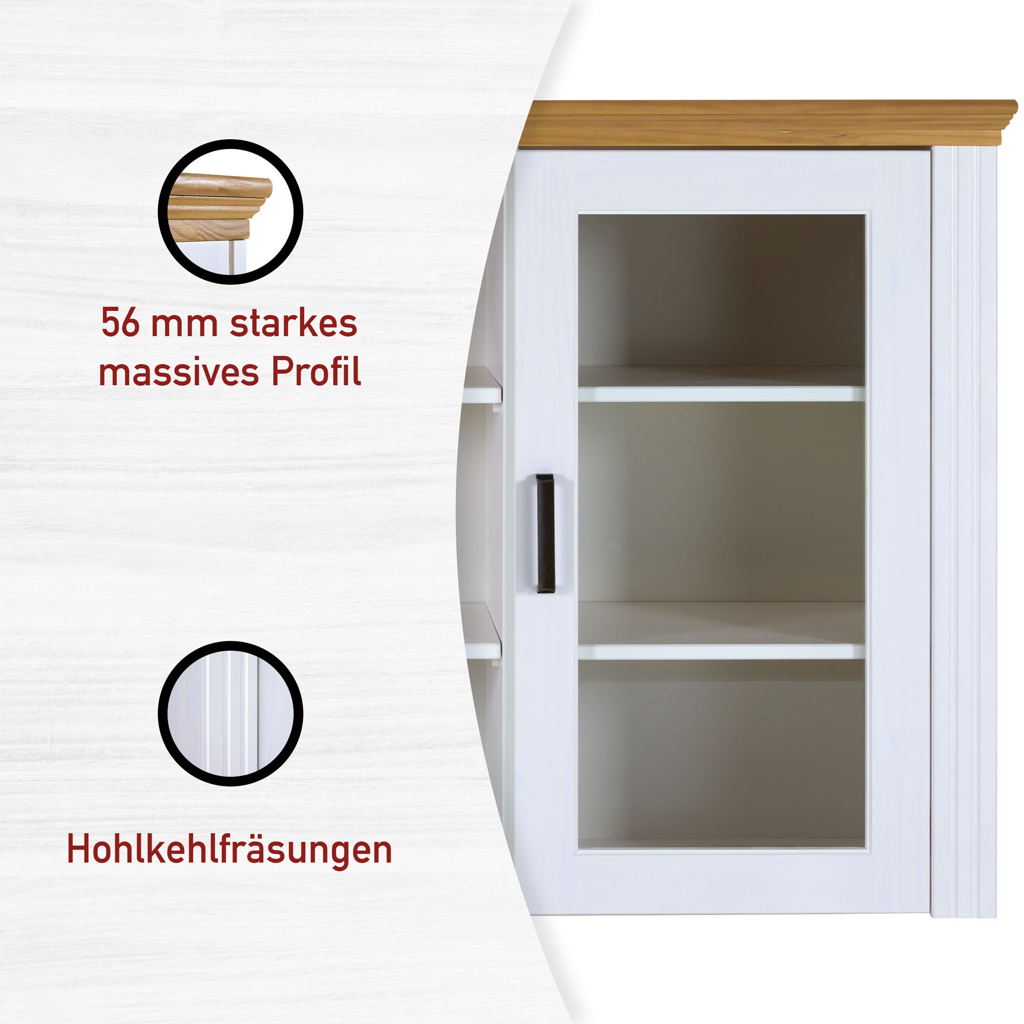 Inter Link Vitrinenaufsatz »Maluno« 1 Stk. tlg. Kiefer Massiv, Soft-Close, Stauraum, BxTxH: ca. 166,4 x 41,3 x 95 cm