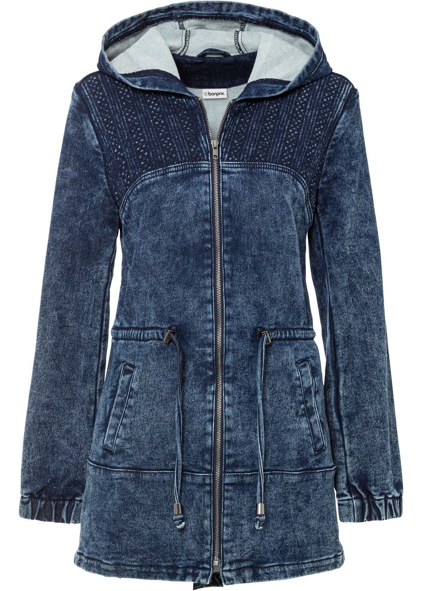 bonprix Jeansjacke mit Kapuze Kurzmantel in ausgestellter Parka-Form, mit Kapuze