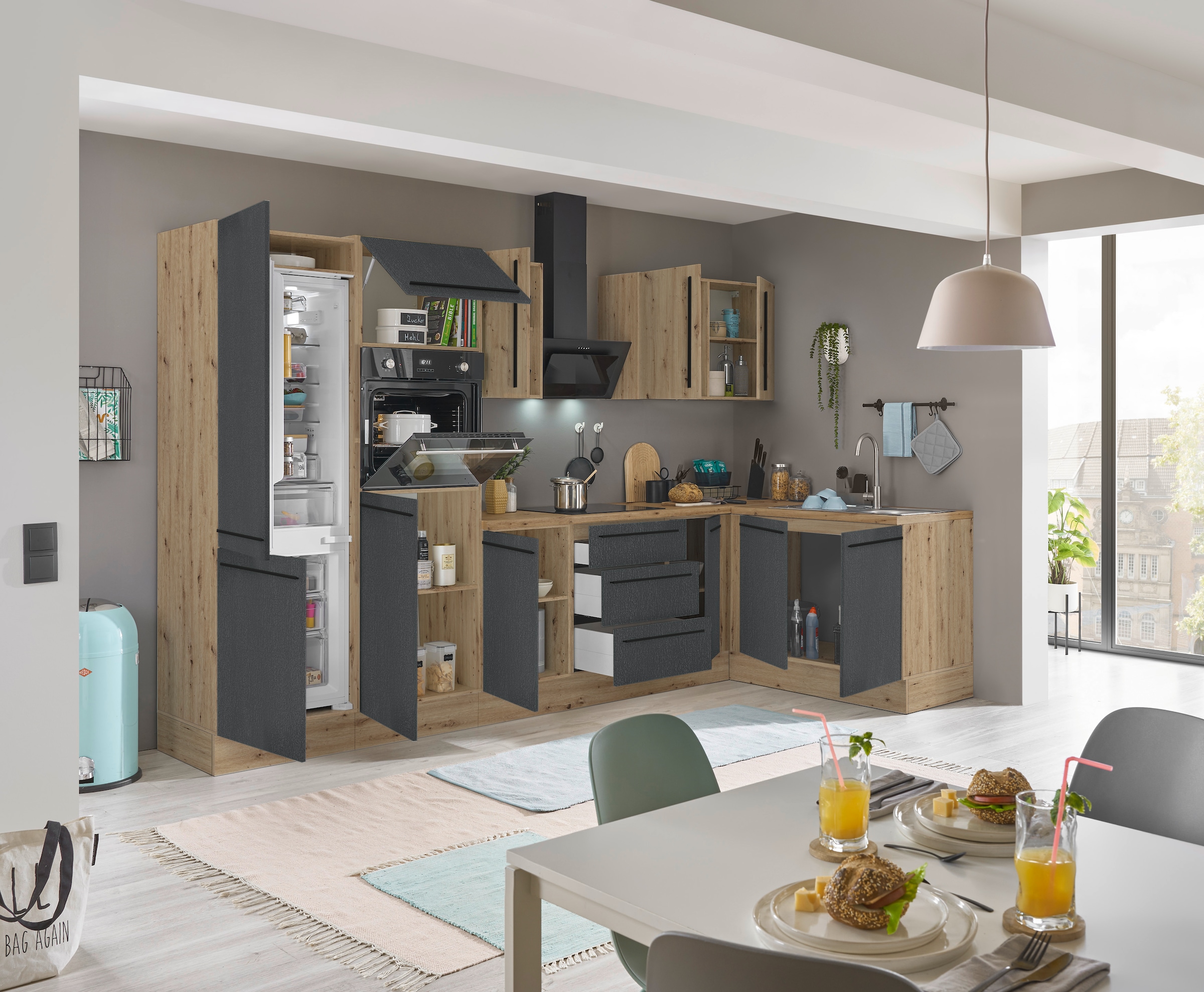KOCHSTATION Winkelküche »Florida, Stellbreite 330x165 cm«, wahlweise mit E-Geräten, mit Softclose für Türen und Schubkästen