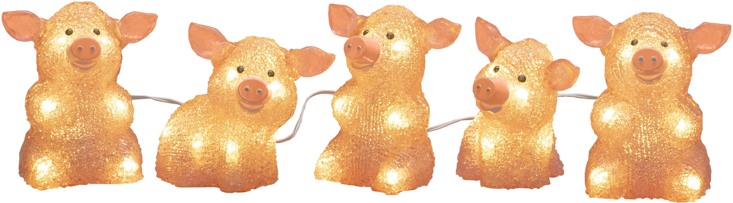 KONSTSMIDE LED-Lichterkette »Weihnachtsdeko aussen«, 40 St.-flammig, LED Acryl Schweine 5-er Set, pink, 40 warm weiße Dioden