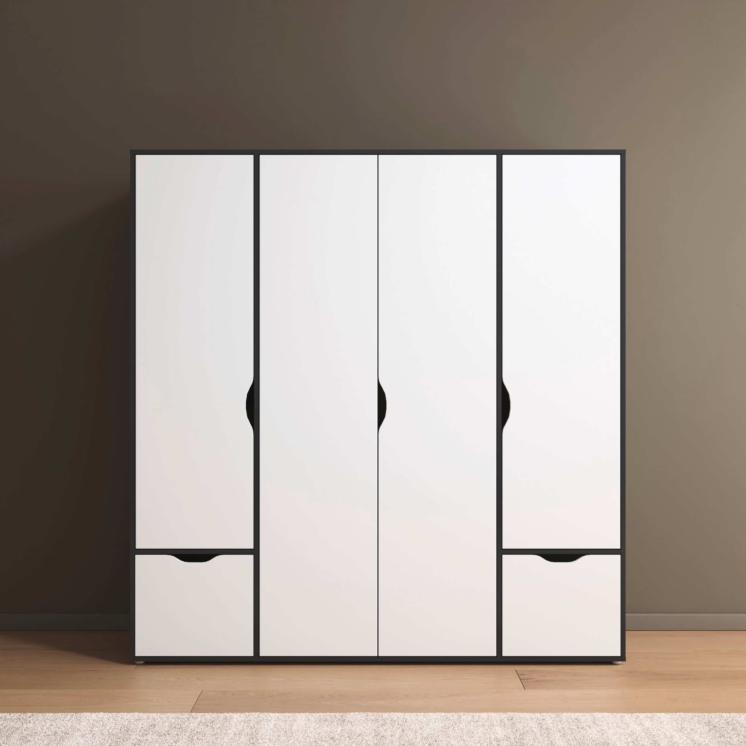 rauch Drehtürenschrank »Kleiderschrank Schrank Garderobe Wäscheschrank NARAI mit Schubladen«, (in 3 verschiedenen Ausstattungen BASIC/CLASSIC/PREMIUM), Griffausfräsungen für eine grifflose Optik TOPSELLER MADE IN GERMANY