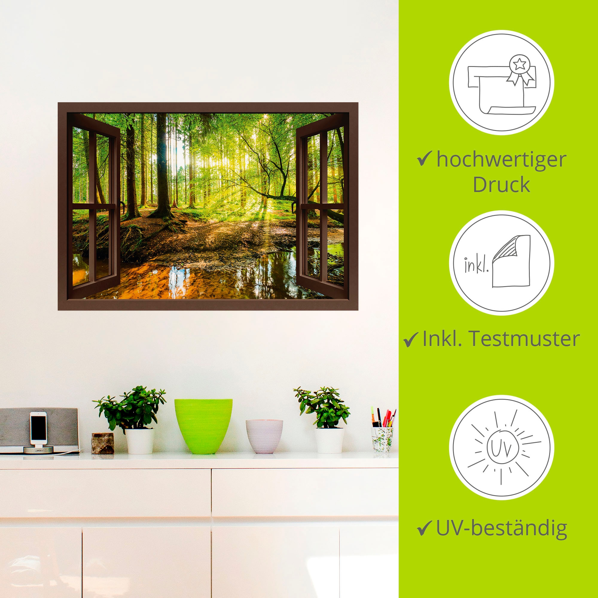 Artland Wandbild "Fensterblick - Wald mit Bach", Wald, (1 St.), als Leinwan günstig online kaufen