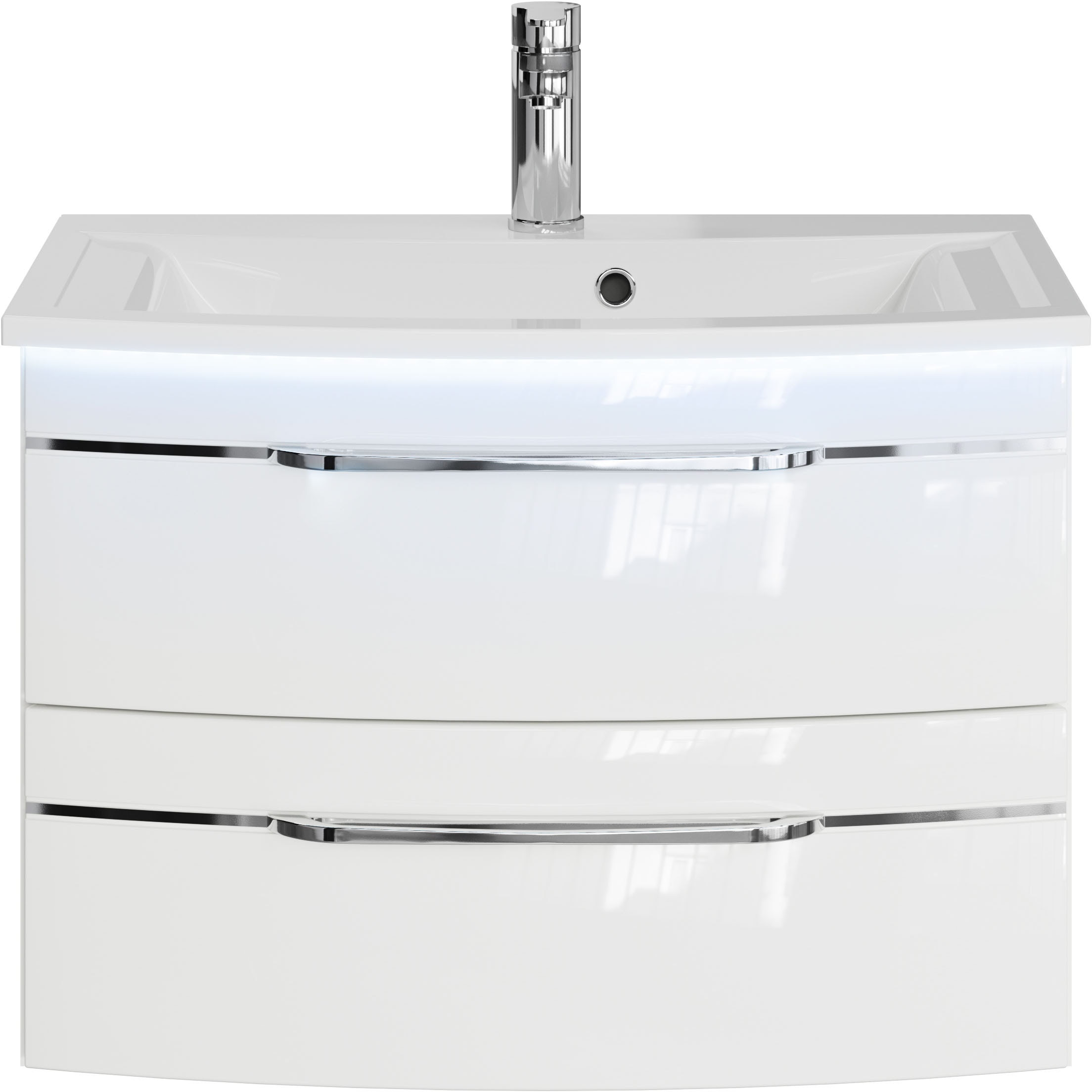 Saphir Waschtisch »Serie 7045 Mineralmarmor-Waschtisch und Unterschrank, 71,5 cm breit«, Waschplatz mit 2 Schubladen, Badmöbel Set mit Waschtisch