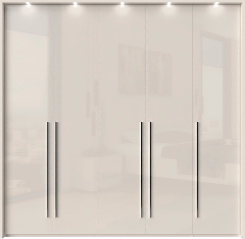 Places of Style Kleiderschrank »Piano, inklusive Rahmen und Beleuchtung, soft-close-Funktion«, (viele Breiten zur Auswahl, 226cm hoch), beige oder weiß, UV lackiert, Hochglanzfronten, FSC-zertifiziert