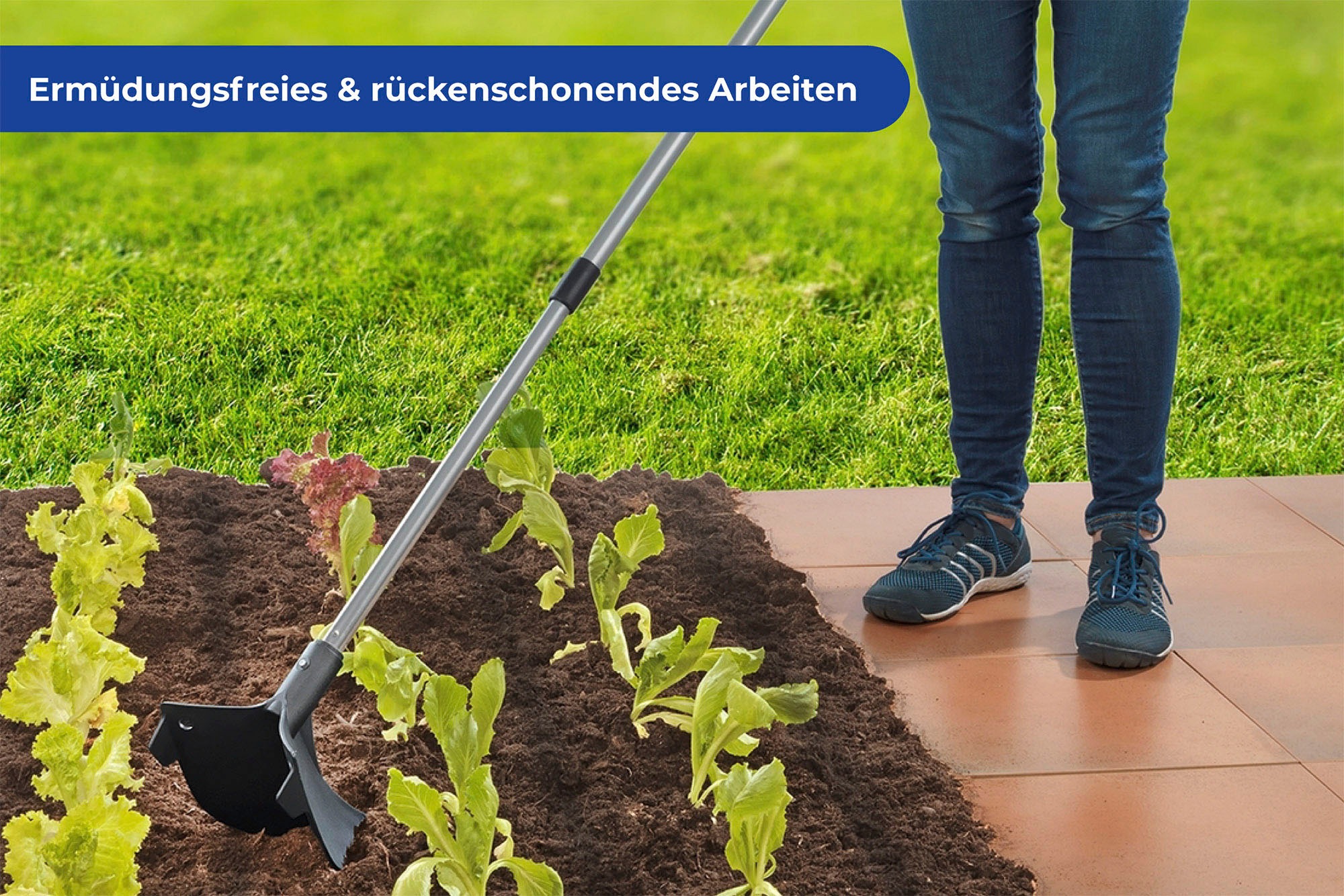 Maximex Gartenhacke, ausziehbarer Gartenpflug mit Teleskopstiel