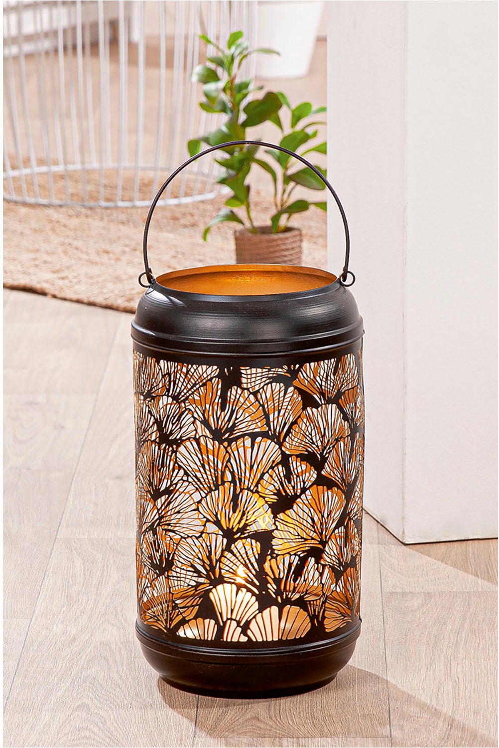 GILDE Windlicht "Windlicht Ginkgo, schwarz H.36 cm", (1 St.) günstig online kaufen