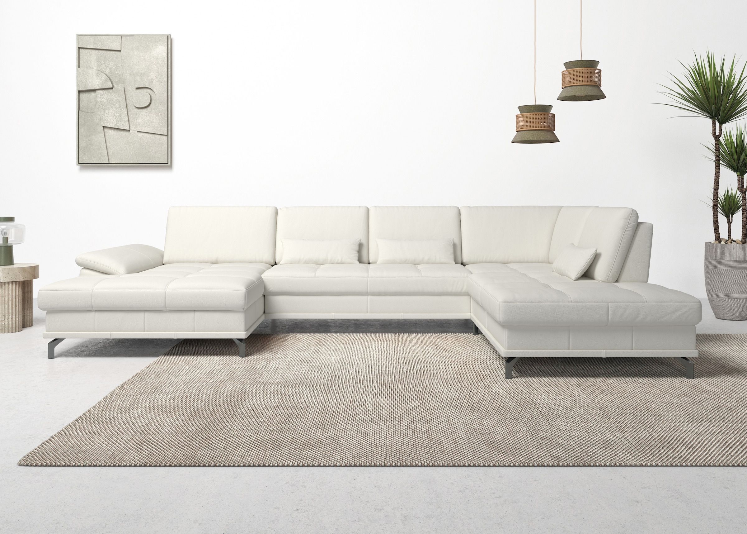 Places of Style Wohnlandschaft »Costello U-Form, mit Sitztiefenverstellung, Armteilverstellung und«, 3 Nierenkissen, optional Bettfunktion und Bettkasten
